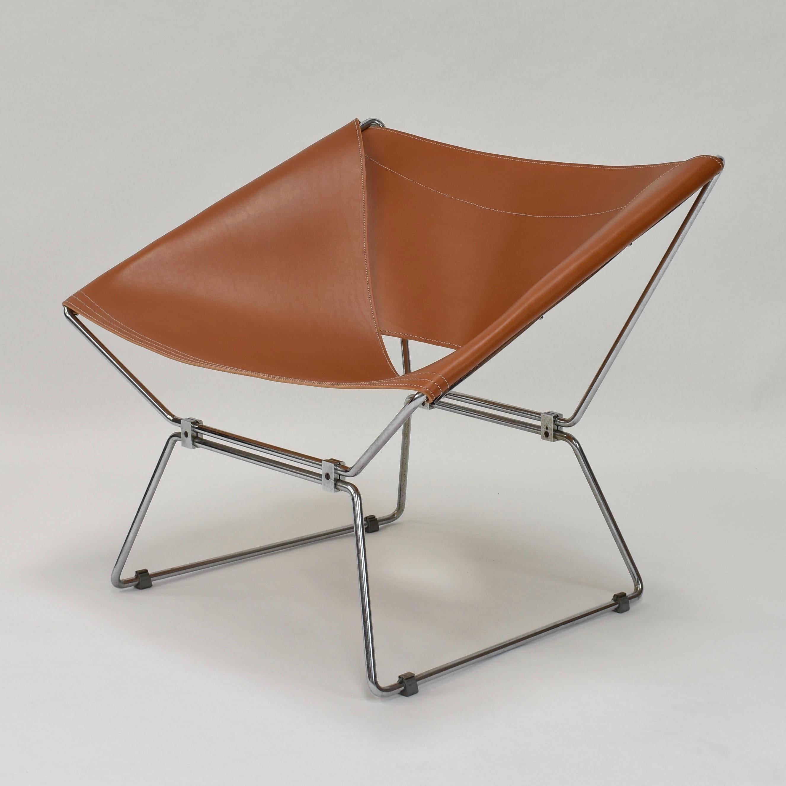 1x Pierre Paulin AP-14 'Anneau' Butterfly Chair with New Saddle Leather, 1950s 10