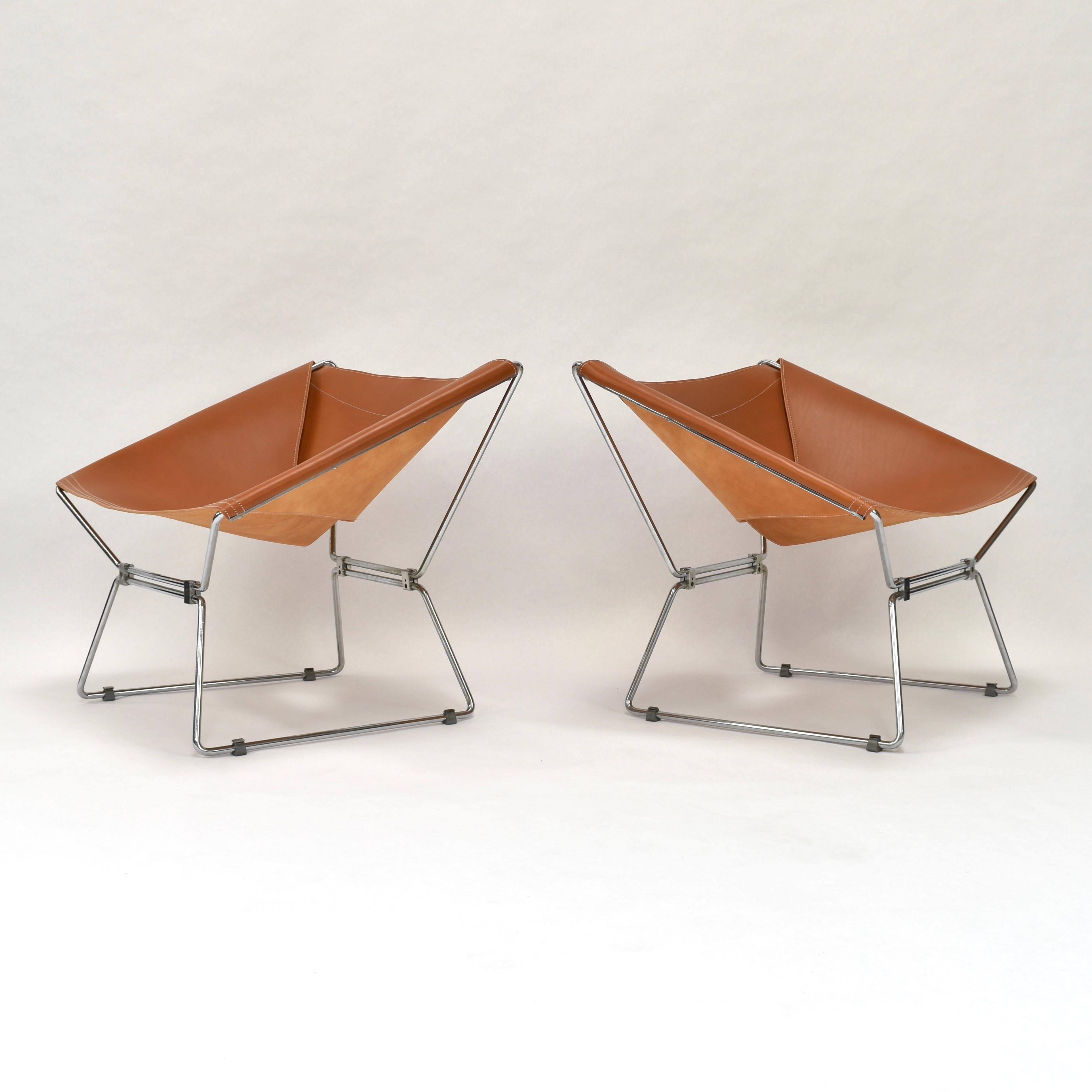 Mid-20th Century 1x Pierre Paulin AP-14 'Anneau' Butterfly Chair with New Saddle Leather, 1950s