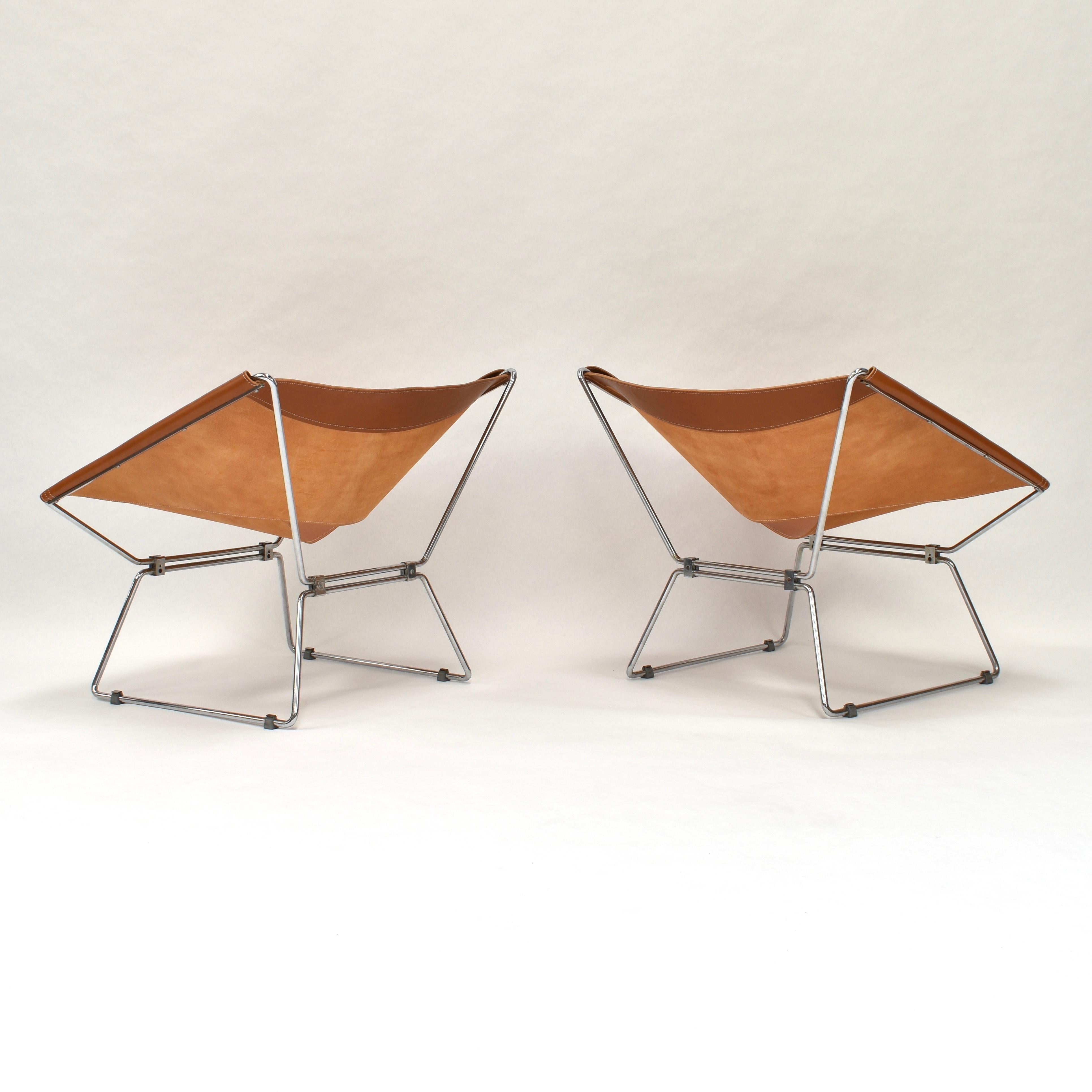 1x Pierre Paulin AP-14 'Anneau' Butterfly Chair with New Saddle Leather, 1950s 1