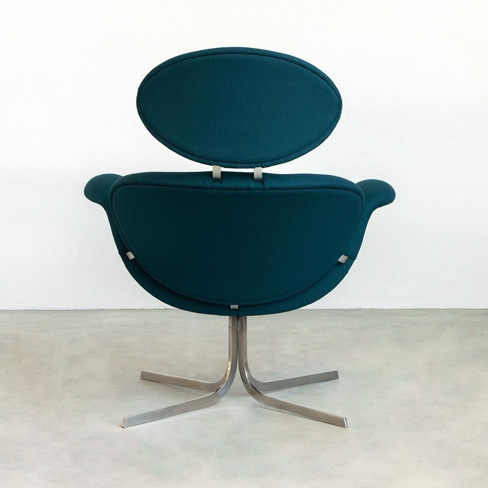 Pierre Paulin Big Tulip F551 Lounge Chair in Petrol Wool for Artifort In Good Condition In Amsterdam, NL