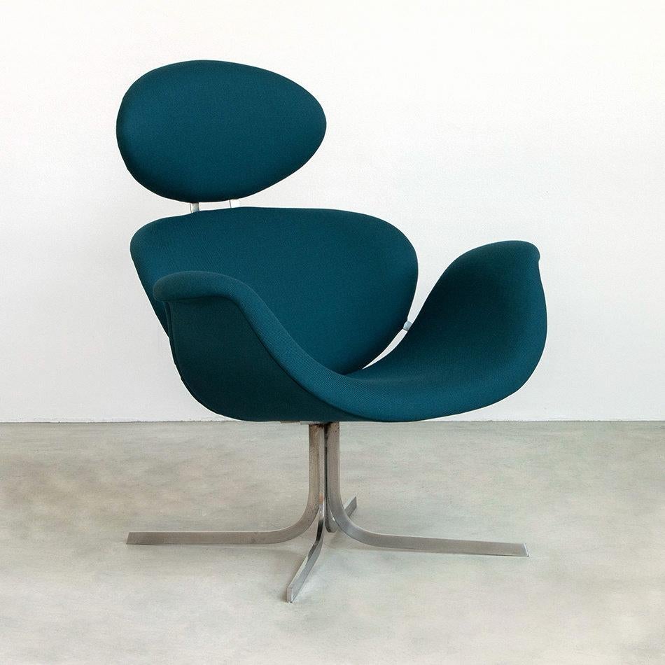 Mid-20th Century Pierre Paulin Big Tulip F551 Lounge Chair in Petrol Wool for Artifort