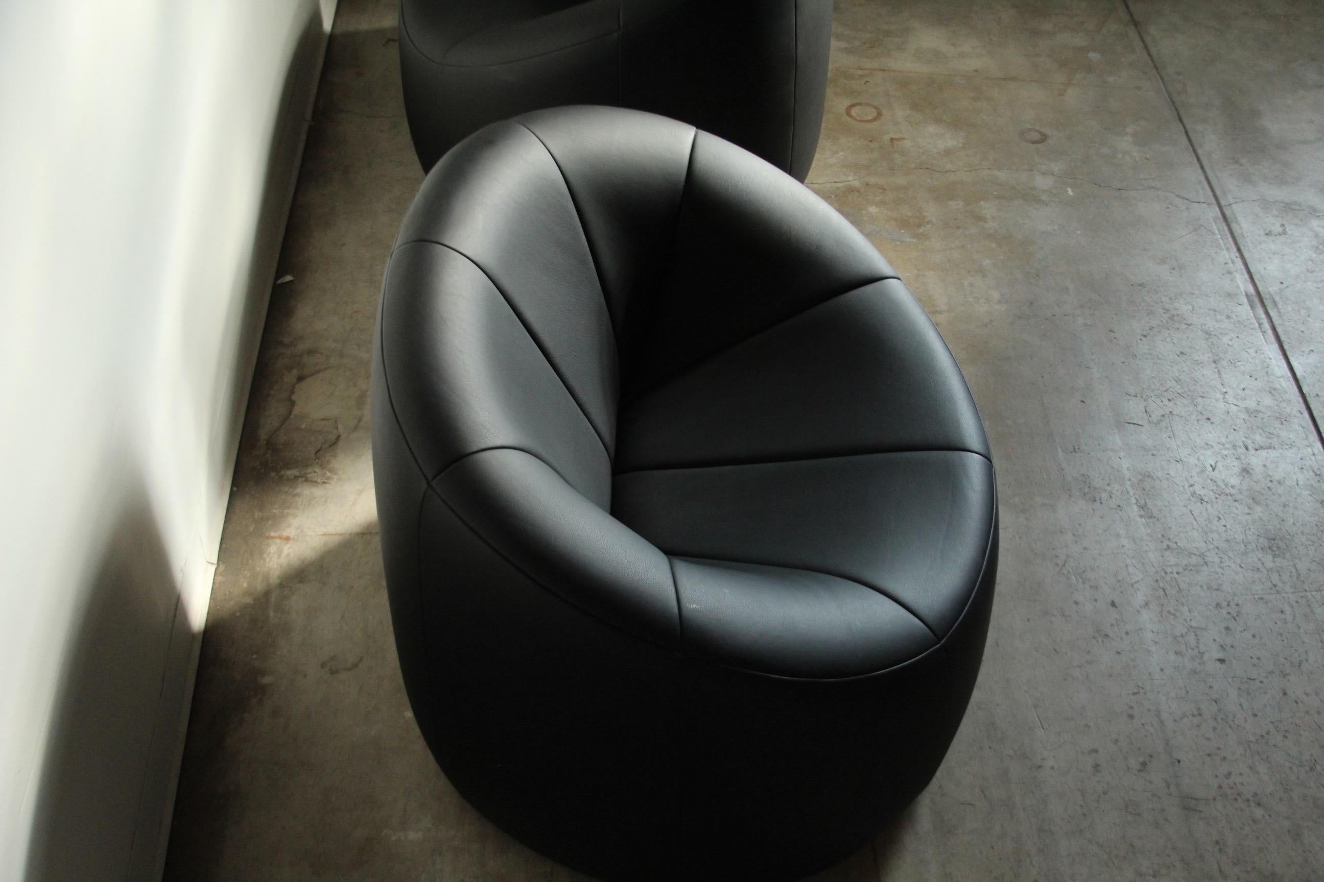 Contemporary Pierre Paulin Black Leather Pumpkin Lounge Chairs for Ligne Roset, 2000s