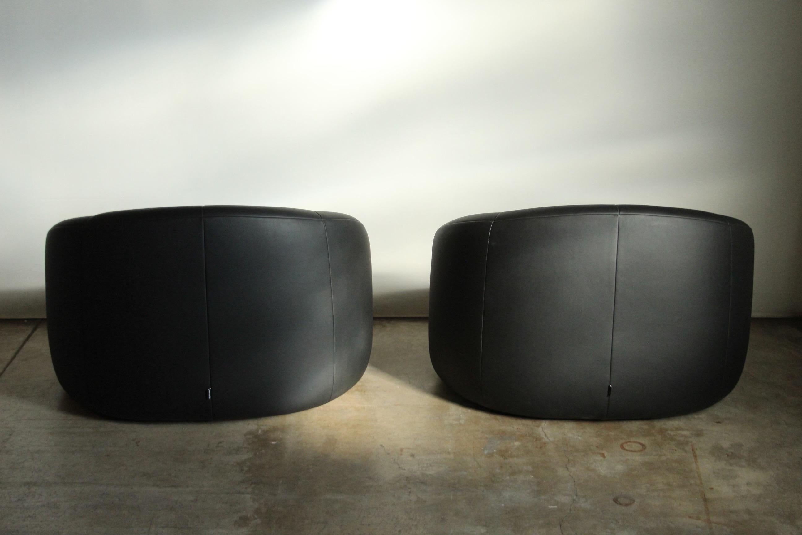 Pierre Paulin Black Leather Pumpkin Lounge Chairs for Ligne Roset, 2000s For Sale 1