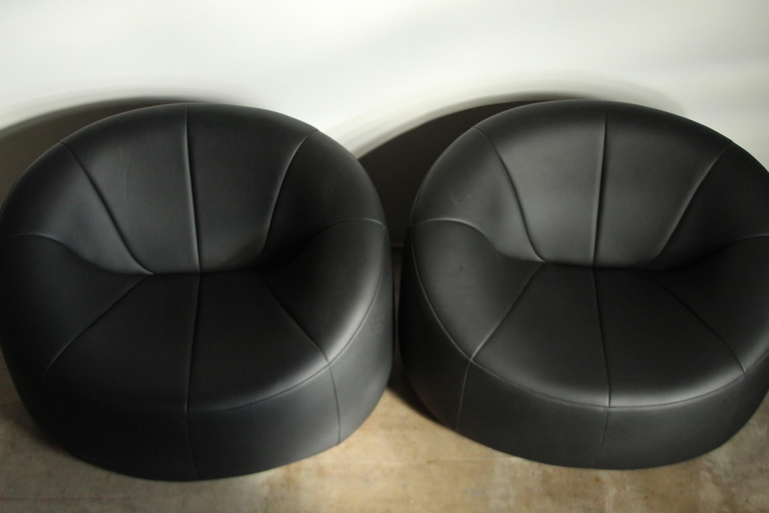 Pierre Paulin Black Leather Pumpkin Lounge Chairs for Ligne Roset, 2000s For Sale 2