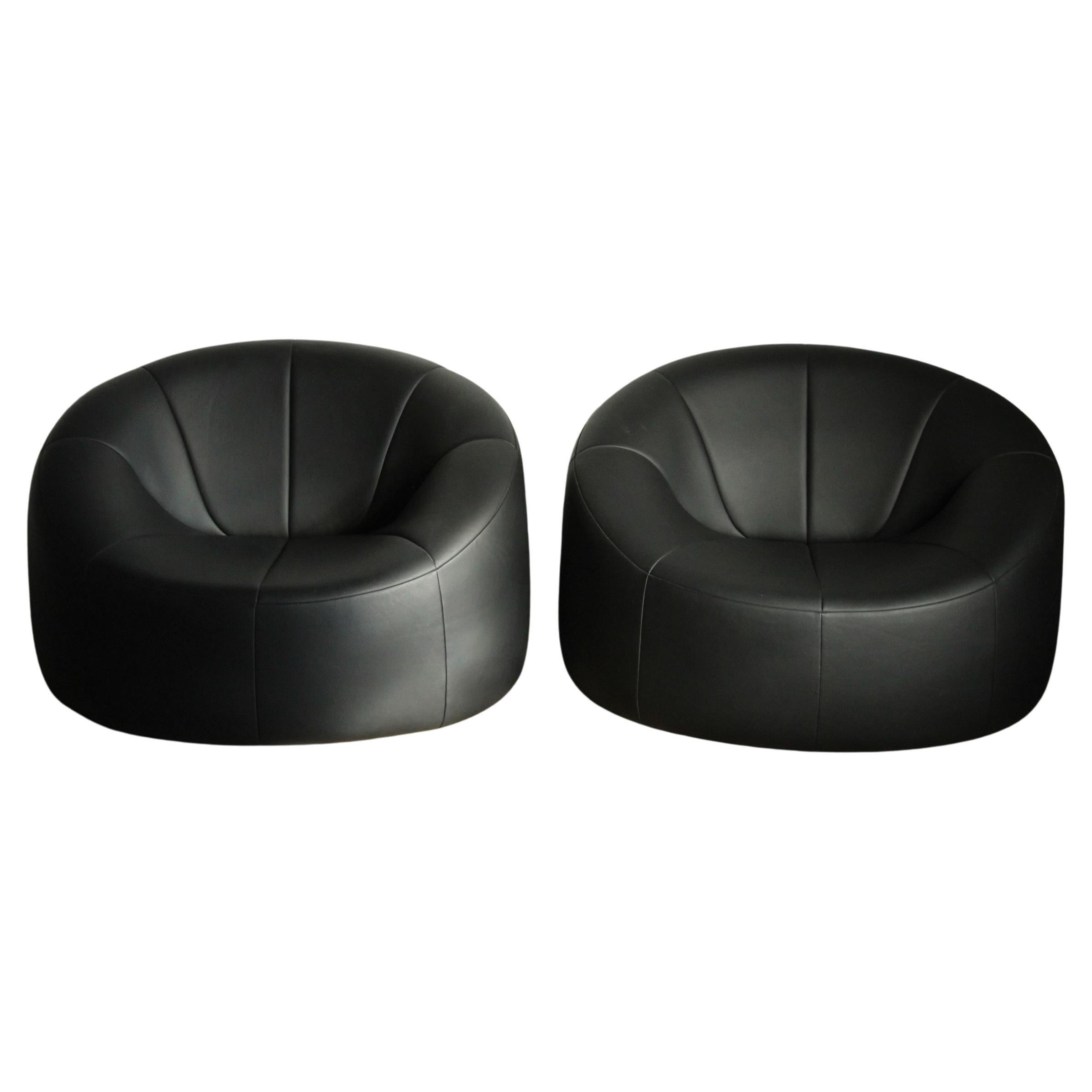 Pierre Paulin Black Leather Pumpkin Lounge Chairs for Ligne Roset, 2000s For Sale