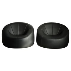Used Pierre Paulin Black Leather Pumpkin Lounge Chairs for Ligne Roset, 2000s