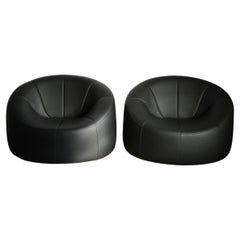 Pierre Paulin Black Leather Pumpkin Lounge Chairs for Ligne Roset, 2000s