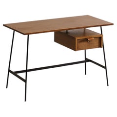 Pierre Paulin CM 178 Desk for Thonet, Oak and Black Metal Writing Desk, France
