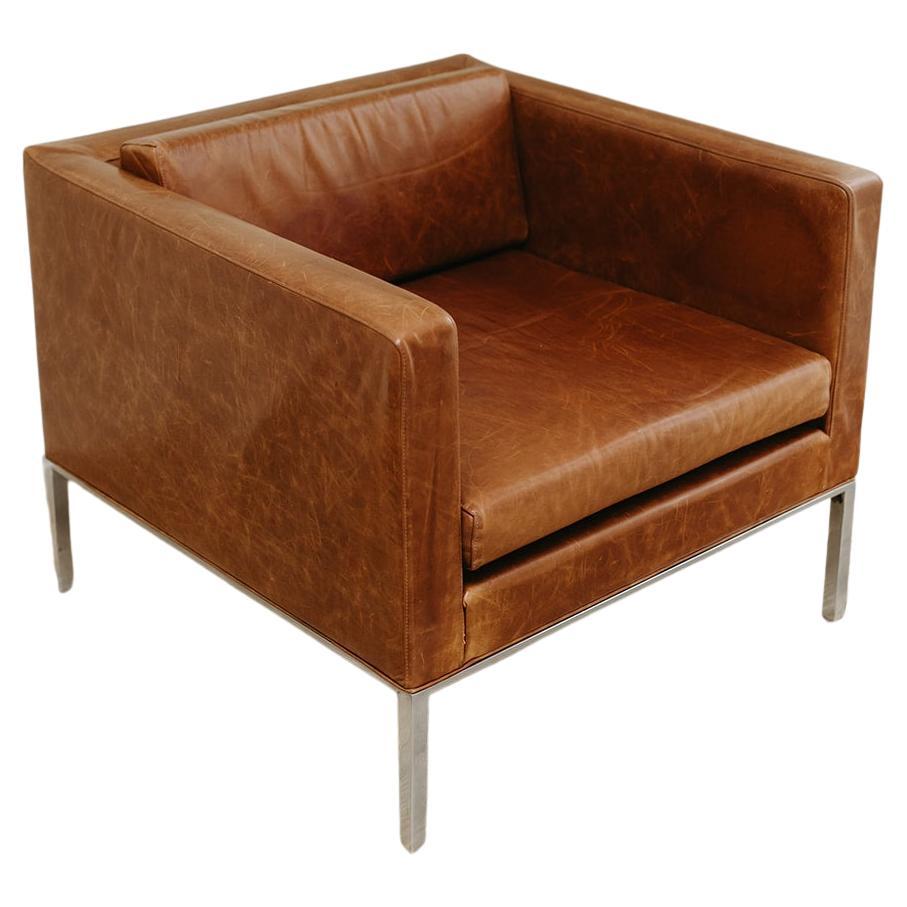 Pierre Paulin cognac leather chair, F446 For Sale