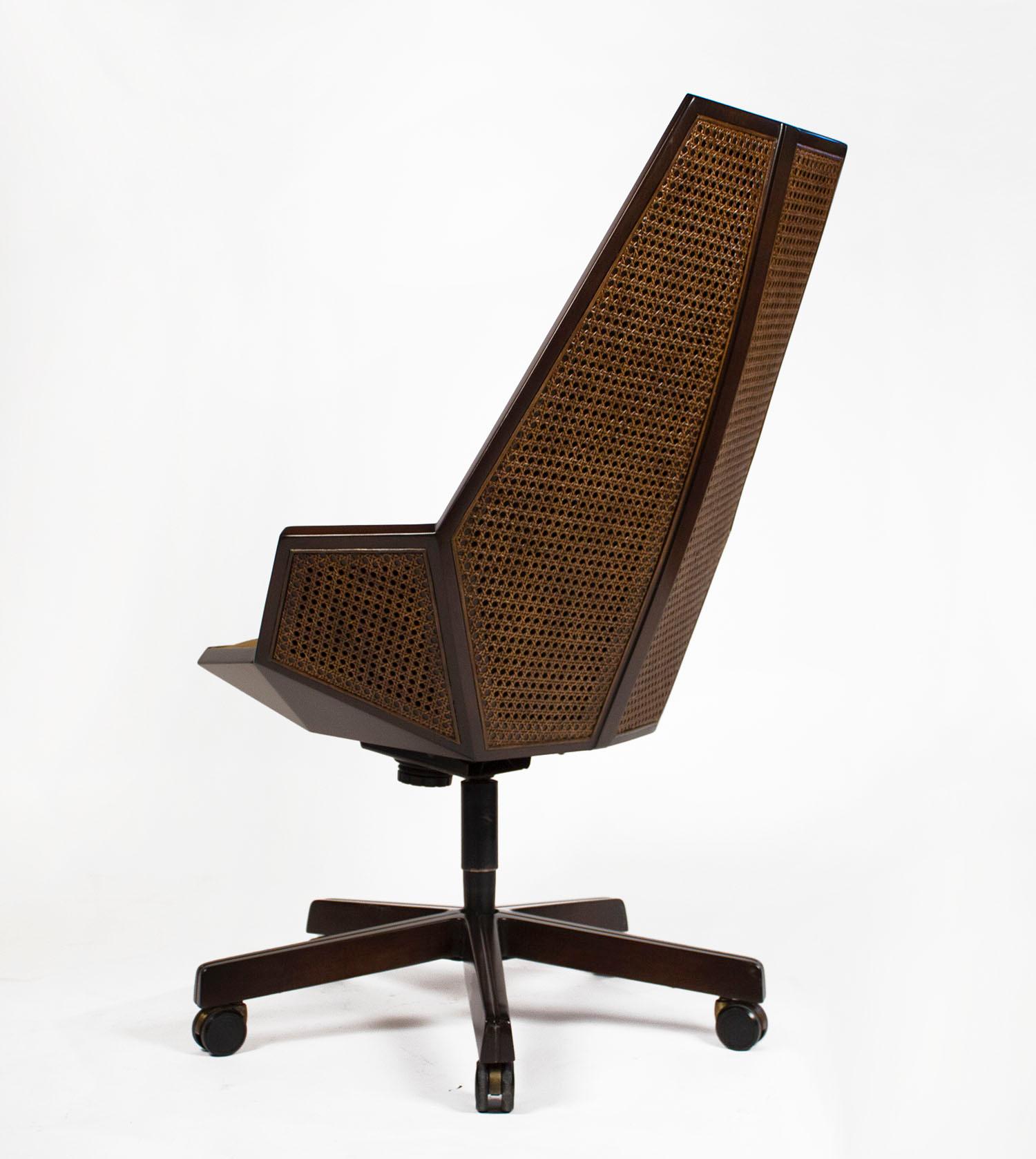 Mid-Century Modern Pierre Paulin Executive Chair Model 1031 for Baker in Cane Mahogany & Suede