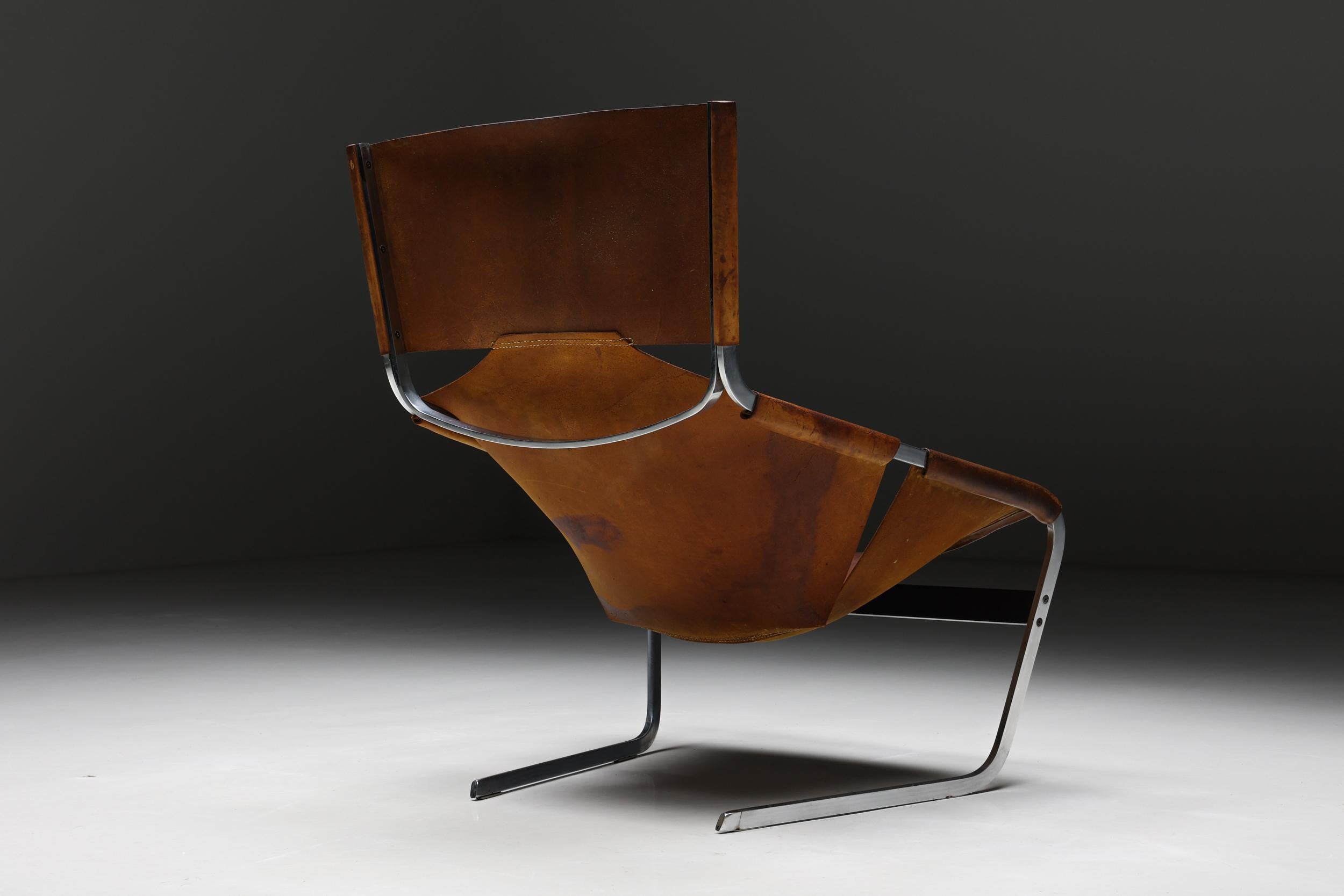 Mid-Century Modern Pierre Paulin F444 Leather Lounge Chair Artifort, Holland, 1970s