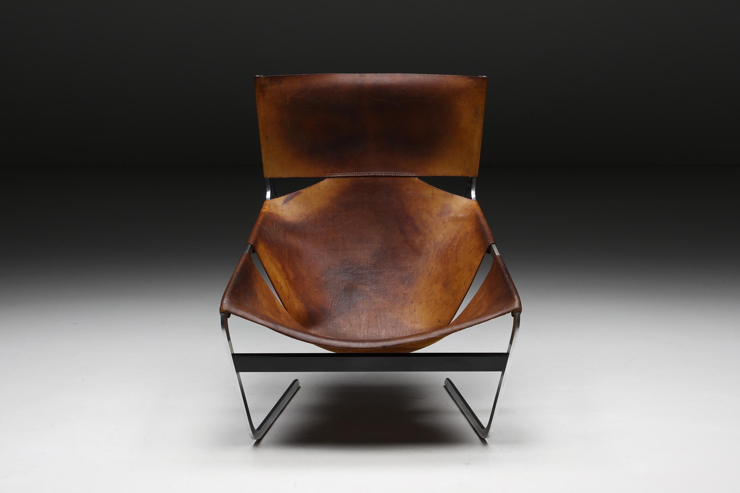 Dutch Pierre Paulin F444 Leather Lounge Chair Artifort, Holland, 1970s