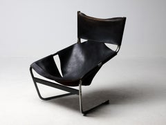 Pierre Paulin F444 Lounge Chair in pelle nera - Tutto originale, vintage