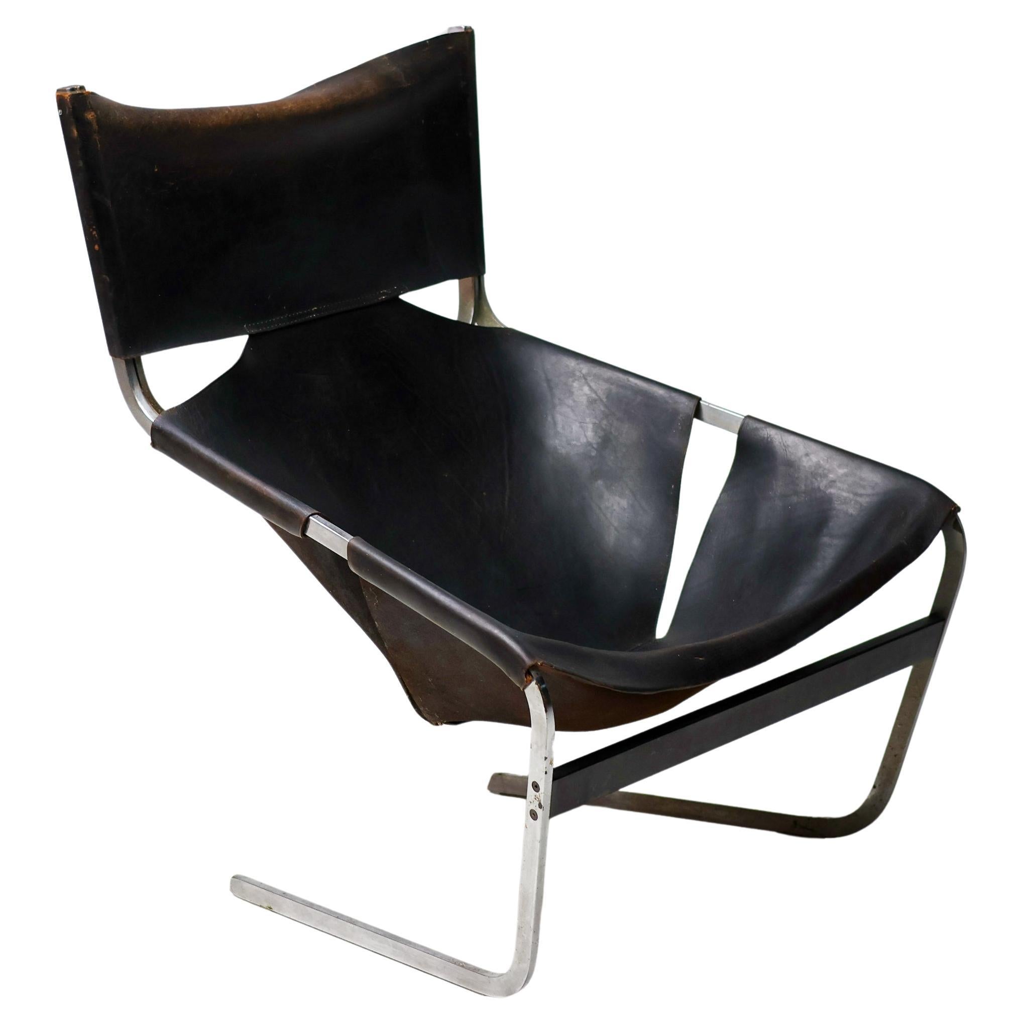 Pierre Paulin F444 Loungesessel aus schwarzem Leder - Original, Vintage By im Angebot