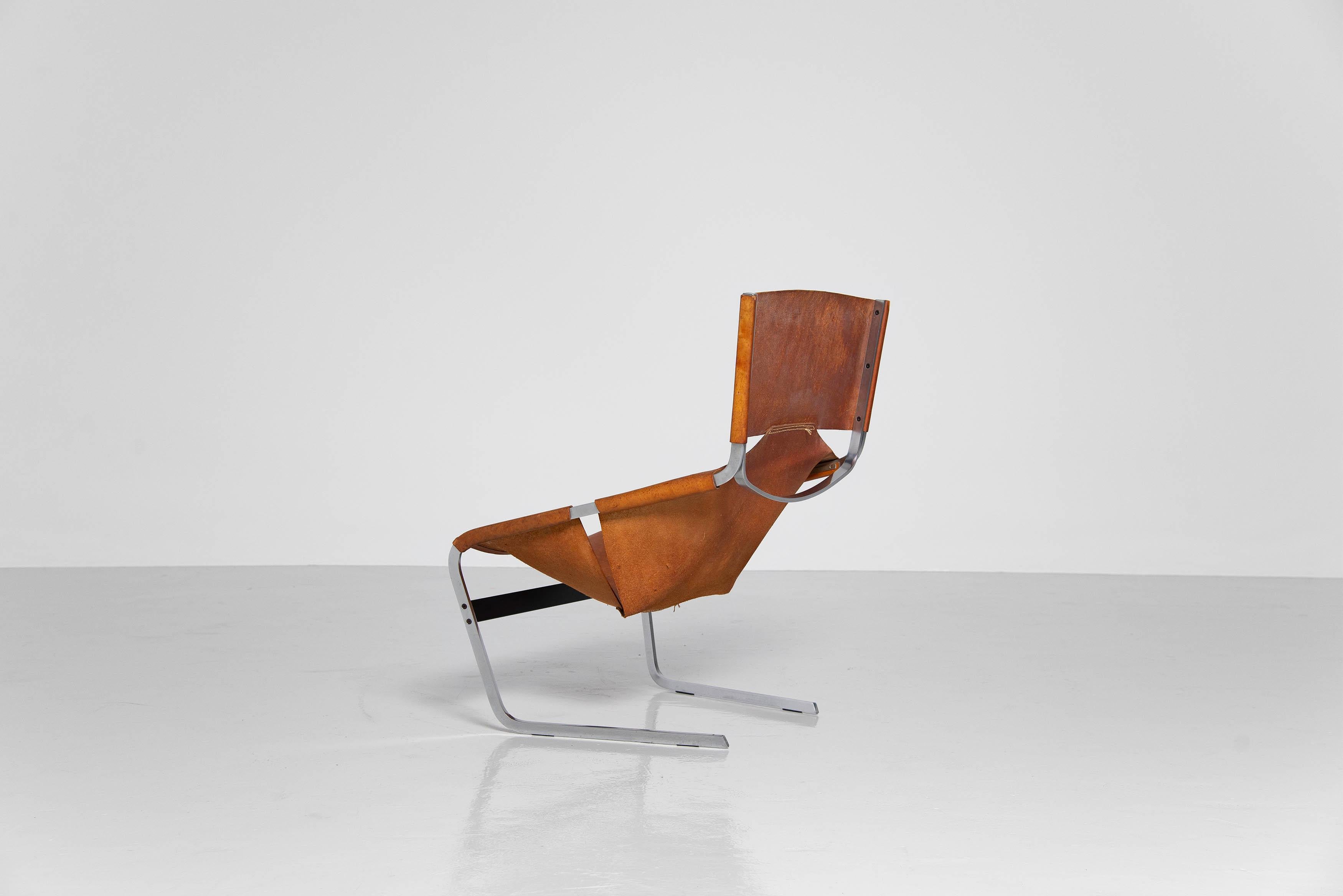 Mid-Century Modern Pierre Paulin F444 Lounge Chair in Natural Leather Artifort, 1963
