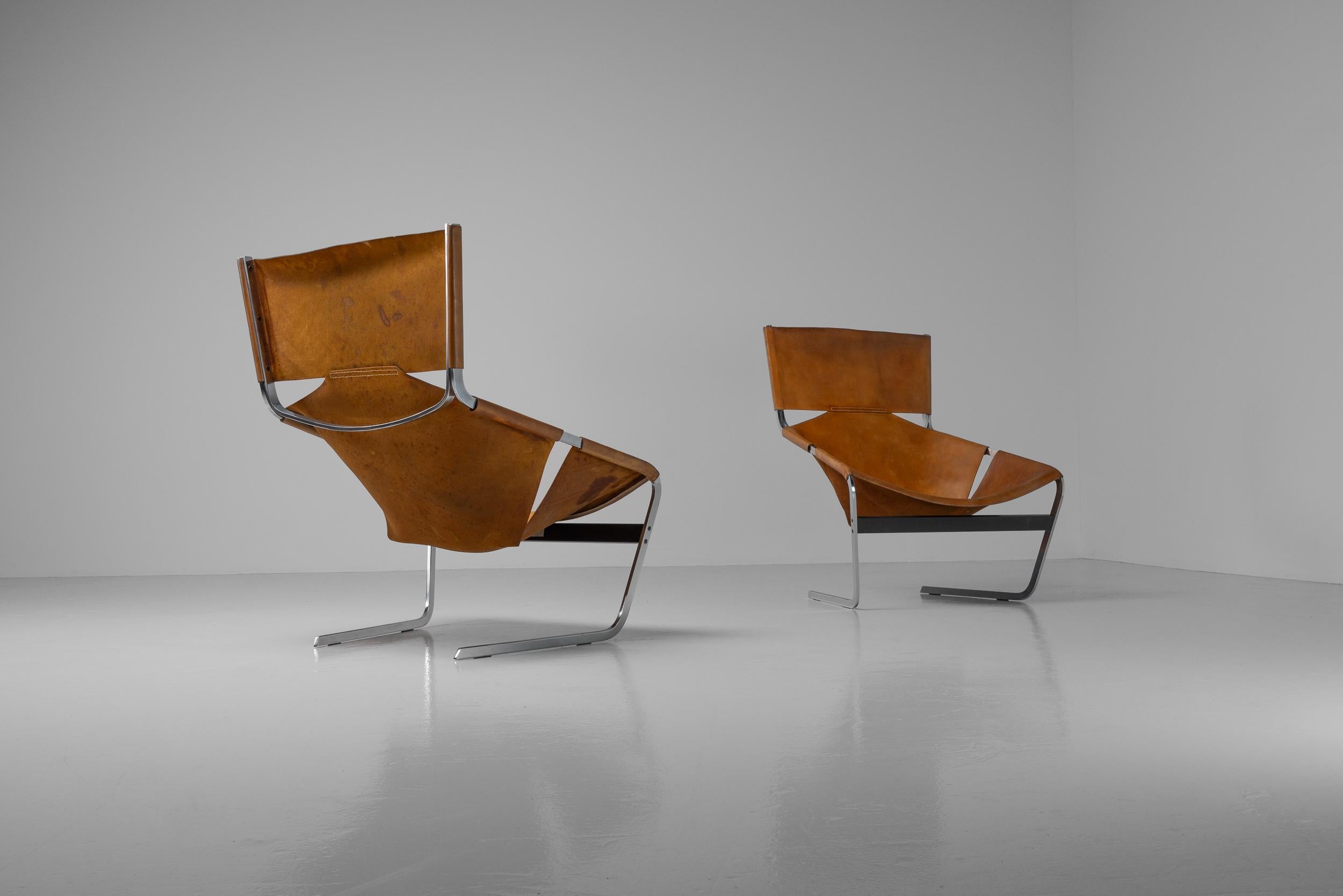 Steel Pierre Paulin F444 lounge chairs pair Artifort 1963 For Sale