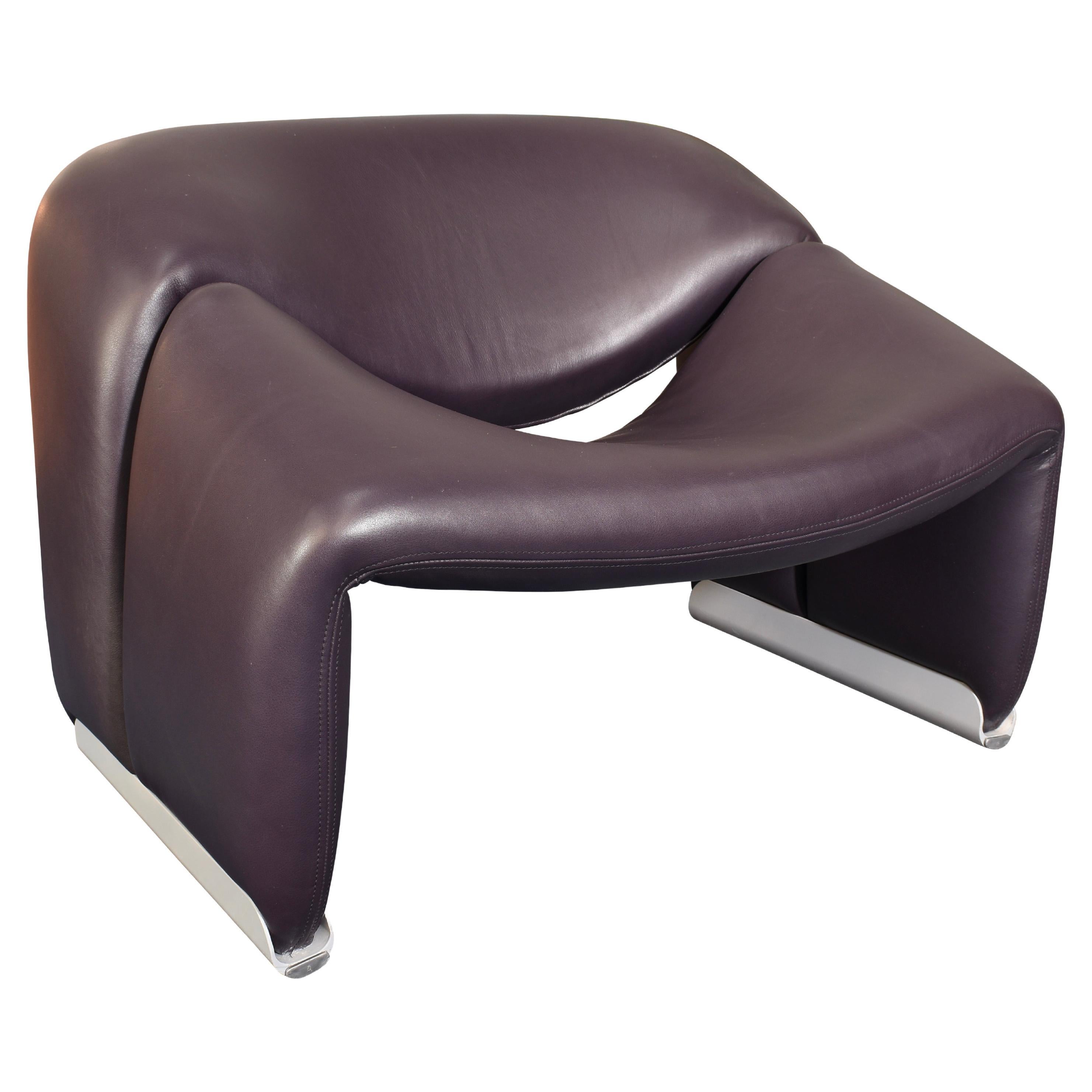 Pierre Paulin F598 Groovy Armchair for Artifort in Deep Purple Leather, 1972