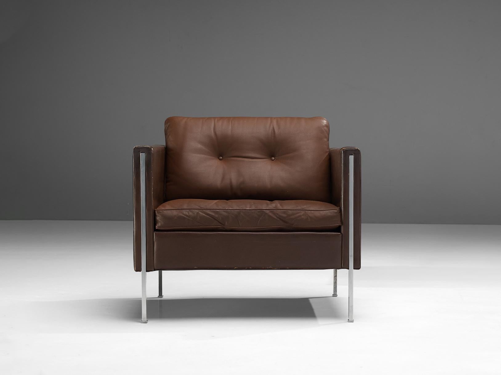 Dutch Pierre Paulin for Artifort Armchair Model '442' in Brown Leather