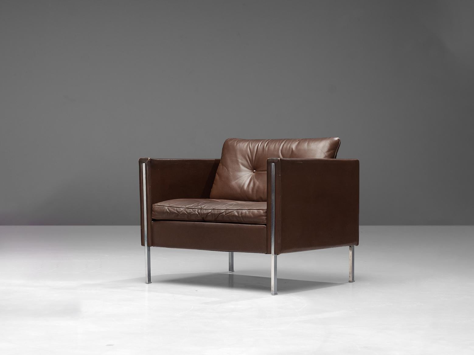 Pierre Paulin for Artifort Armchair Model '442' in Brown Leather In Good Condition In Waalwijk, NL