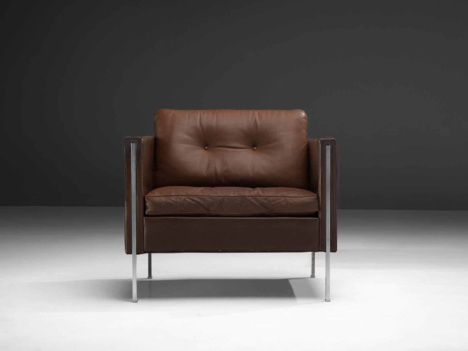 Pierre Paulin pour Artifort Fauteuil modèle '442' en cuir Brown Bon état - En vente à Waalwijk, NL
