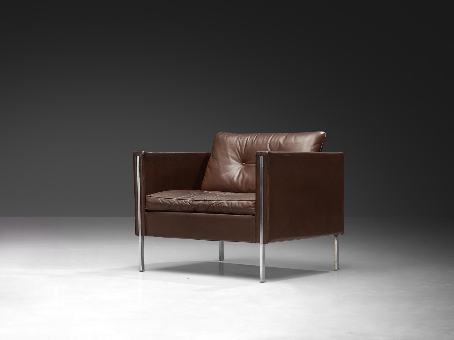 Milieu du XXe siècle Pierre Paulin pour Artifort Fauteuil modèle '442' en cuir Brown en vente