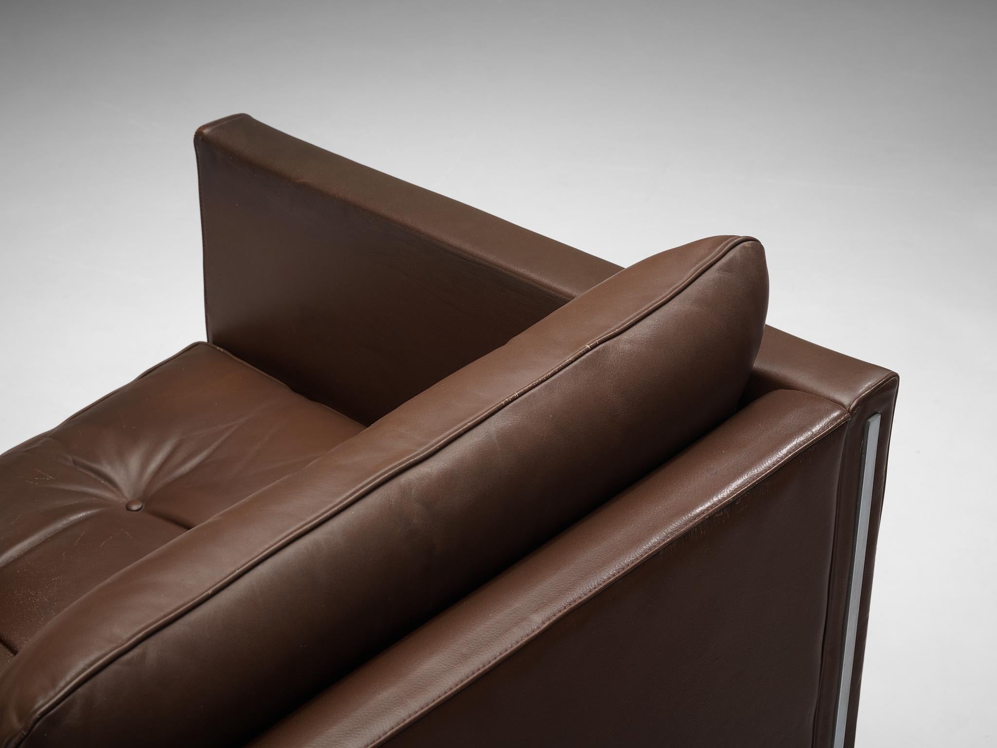 Steel Pierre Paulin for Artifort Armchair Model '442' in Brown Leather