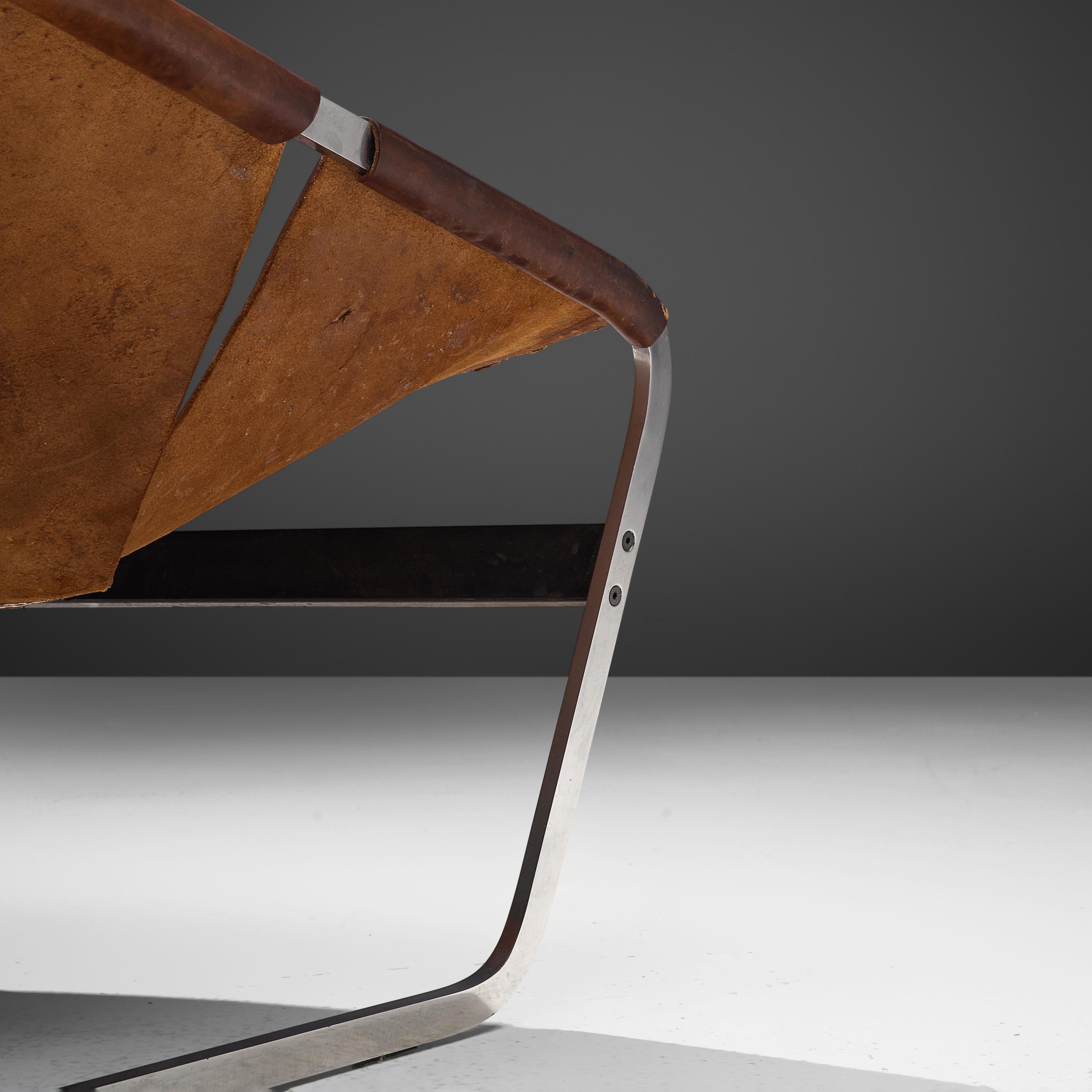 Pierre Paulin for Artifort Lounge Chair Model F-444 in Metal and Leather In Good Condition In Waalwijk, NL
