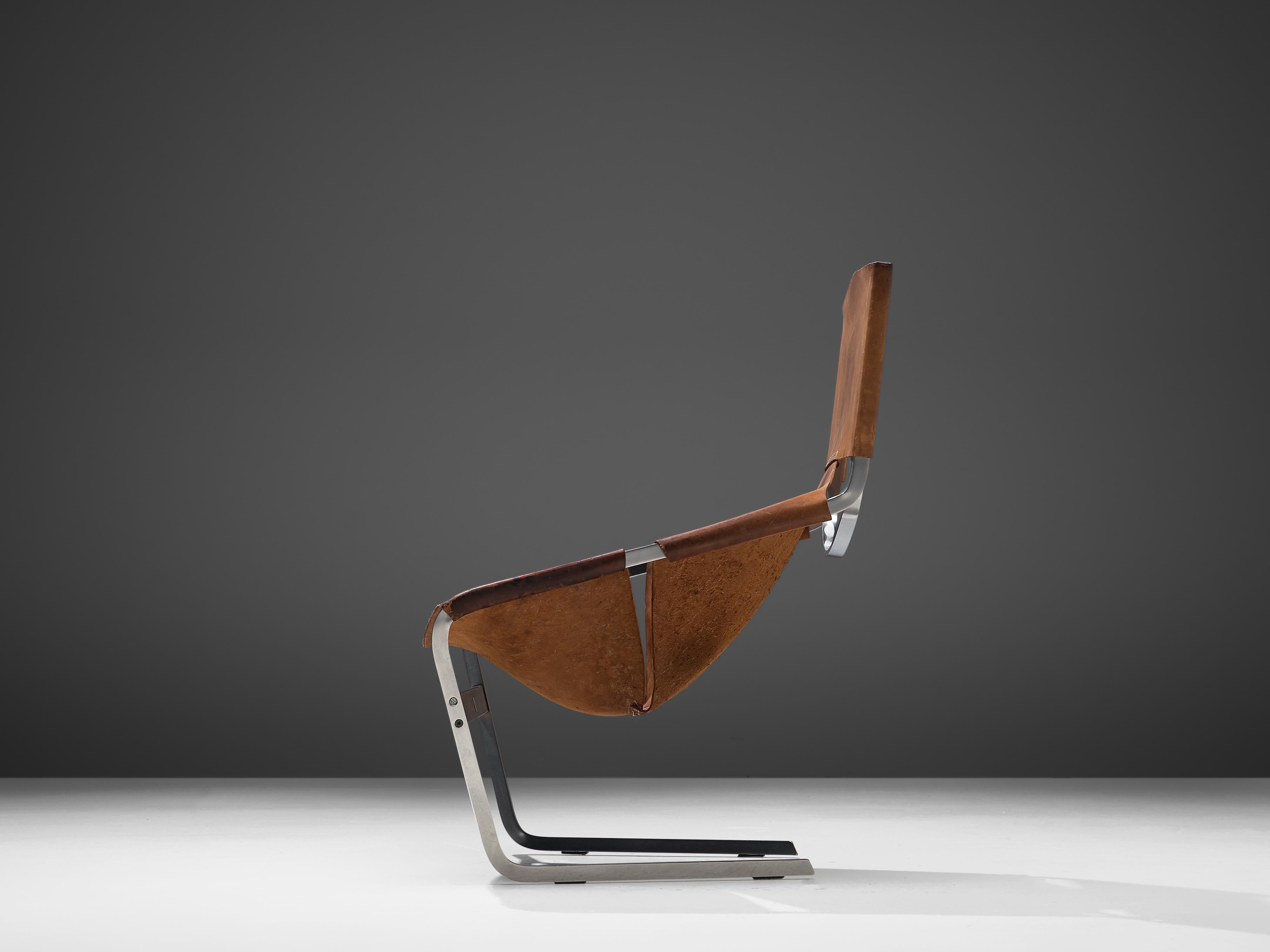 Mid-20th Century Pierre Paulin for Artifort Lounge Chair Model F-444 in Metal and Leather