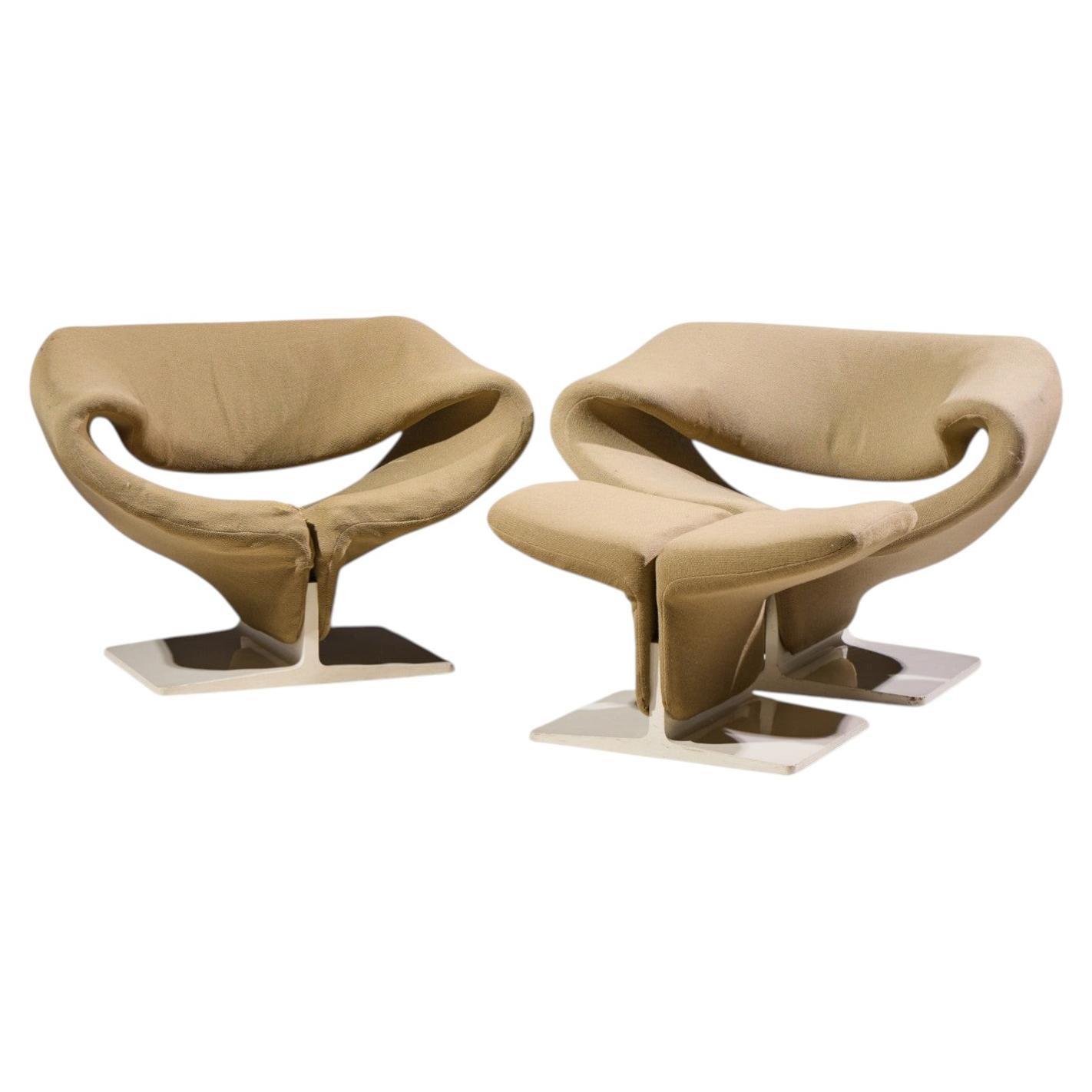 Pierre Paulin for Artifort Mid Century Ribbon Chairs with Ottoman