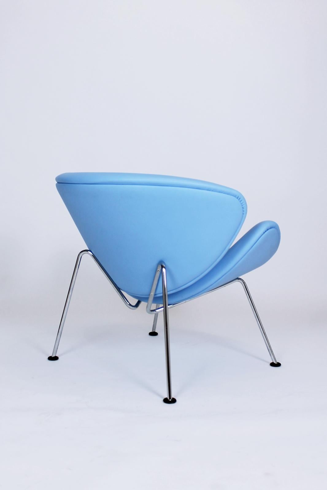 Mid-Century Modern Pierre Paulin for Artifort Original Baby Blue Leather Orange Slice Chair