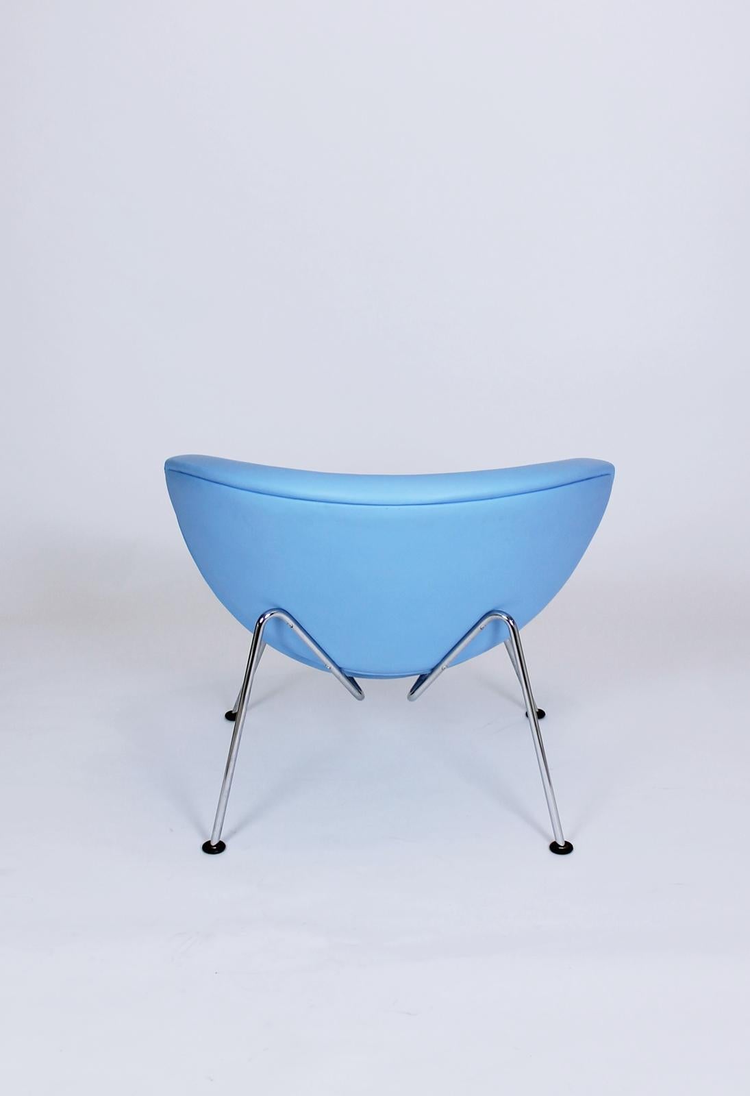 Dutch Pierre Paulin for Artifort Original Baby Blue Leather Orange Slice Chair