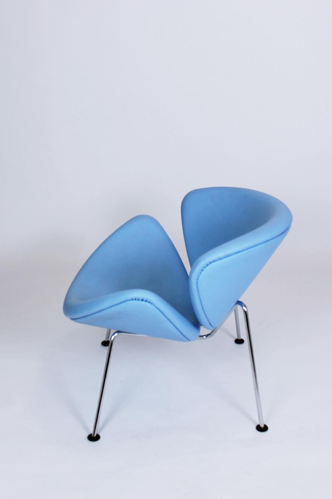 Mid-20th Century Pierre Paulin for Artifort Original Baby Blue Leather Orange Slice Chair