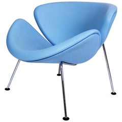 Pierre Paulin for Artifort Original Baby Blue Leather Orange Slice Chair