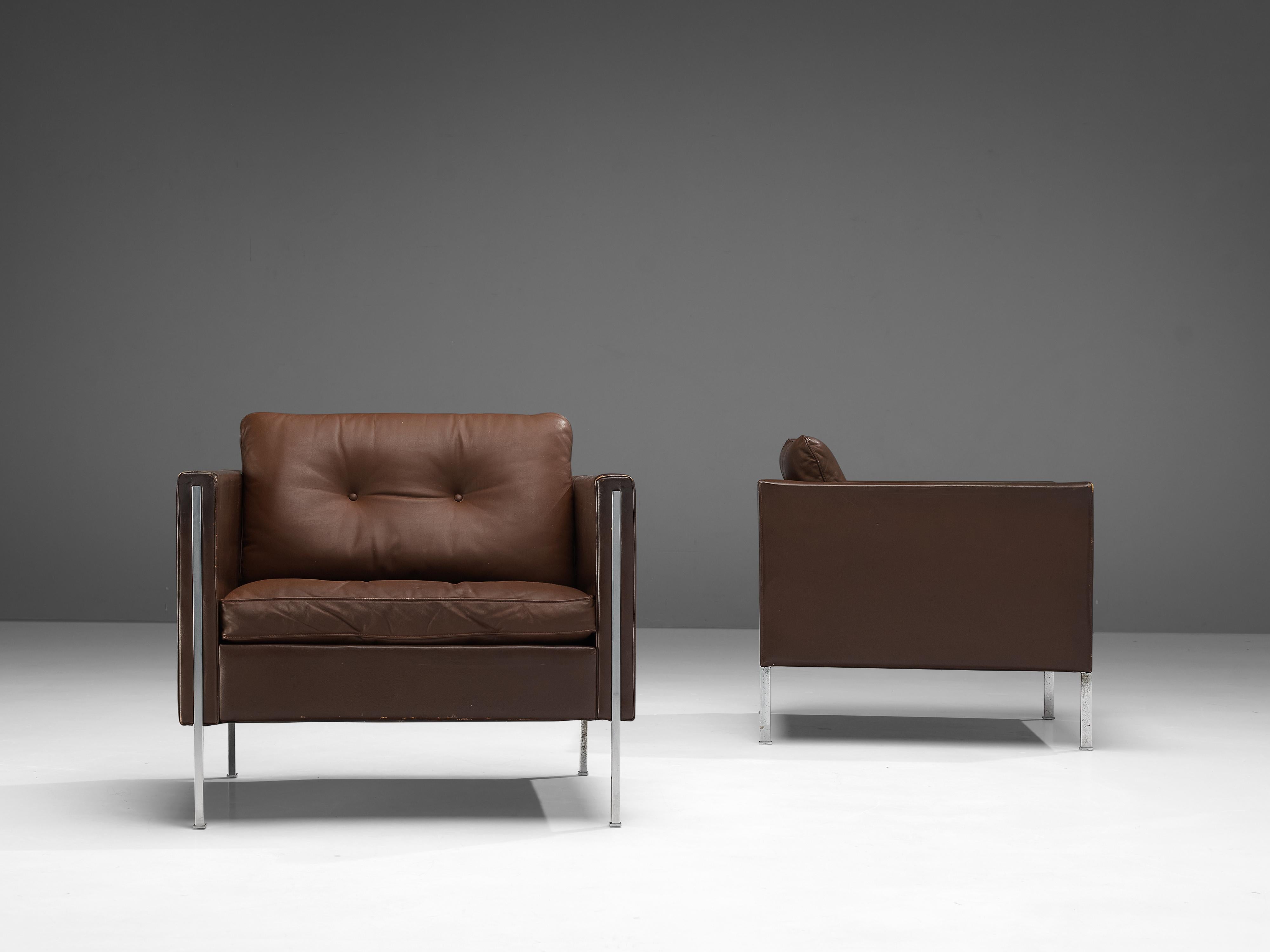 Pierre Paulin pour Artifort Paire de fauteuils modèle '442' en cuir Brown en vente 1