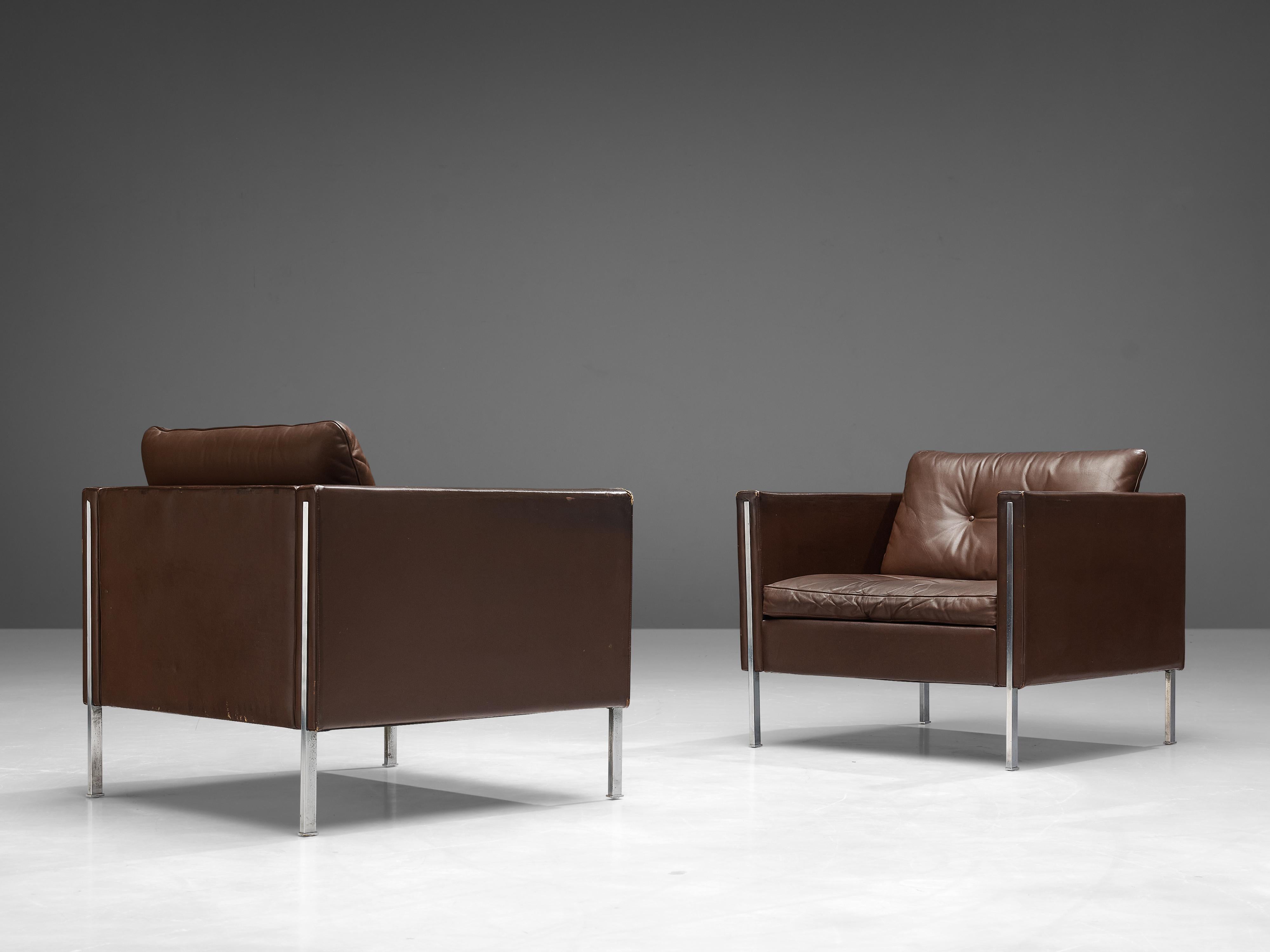 Pierre Paulin for Artifort Pair of Armchairs Model '442' in Brown Leather For Sale 2
