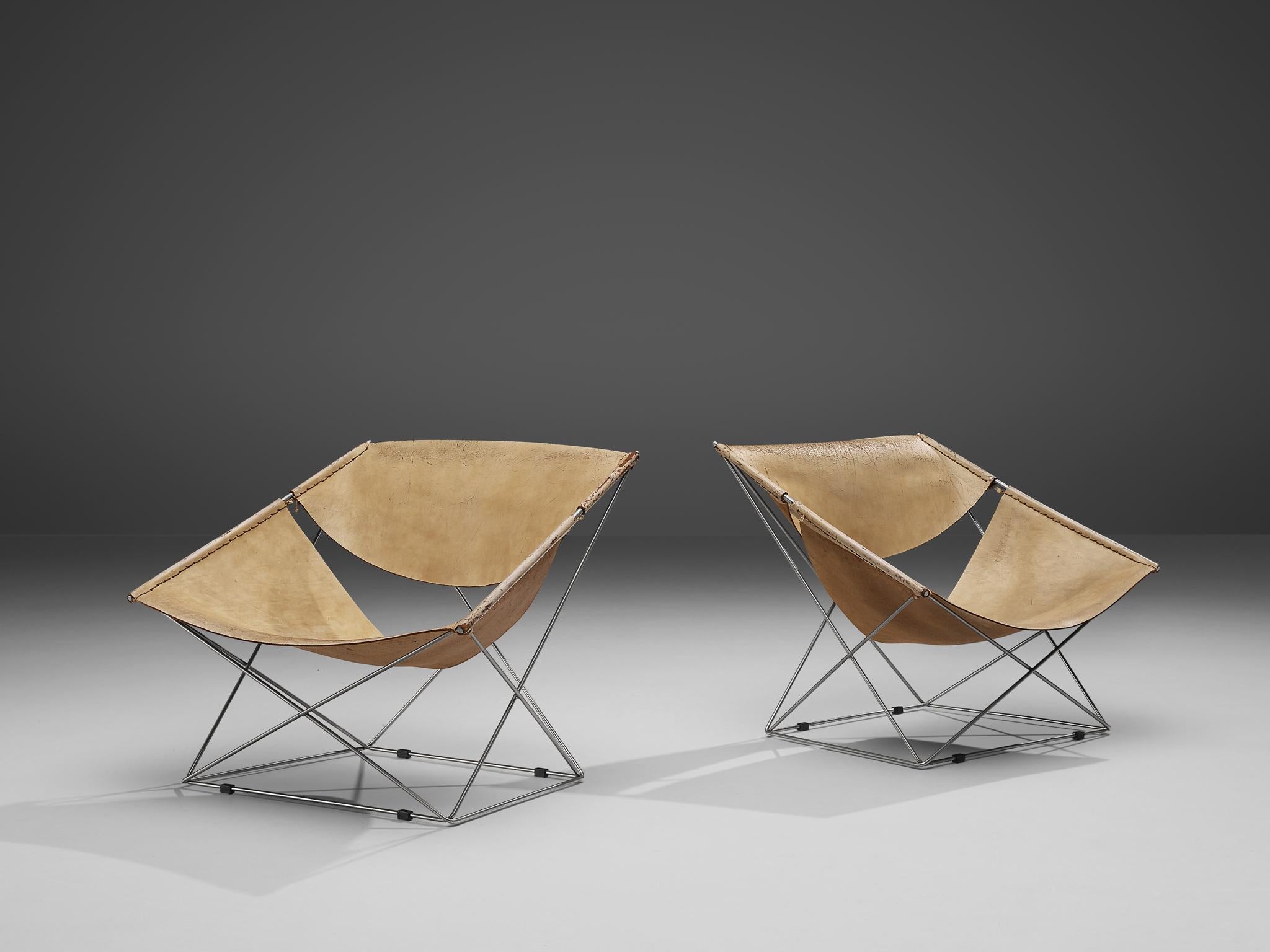 Mid-20th Century Pierre Paulin for Artifort Pair of 'Butterfly' Chairs F675 in Original Leather