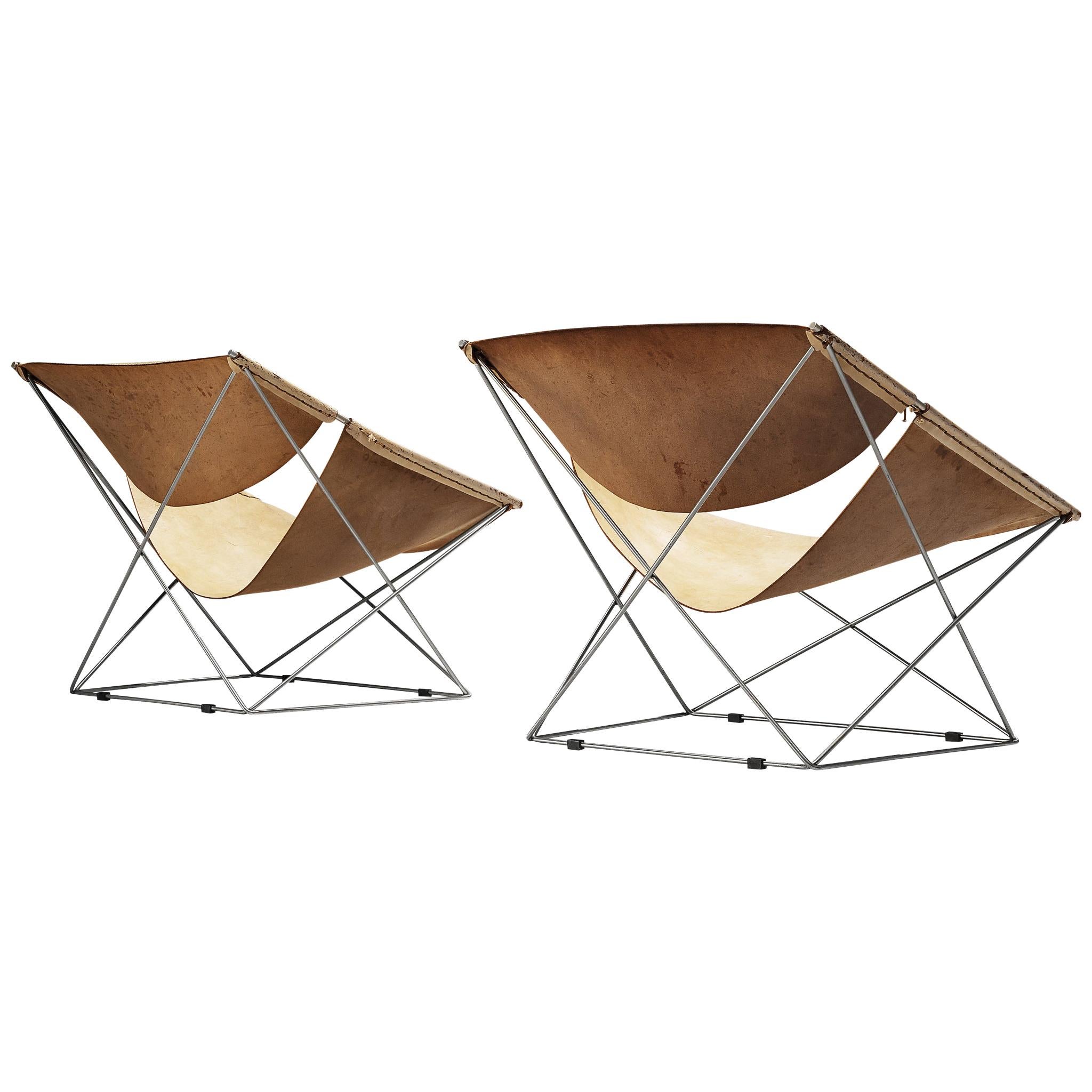 Pierre Paulin for Artifort Pair of 'Butterfly' Chairs F675 in Original Leather