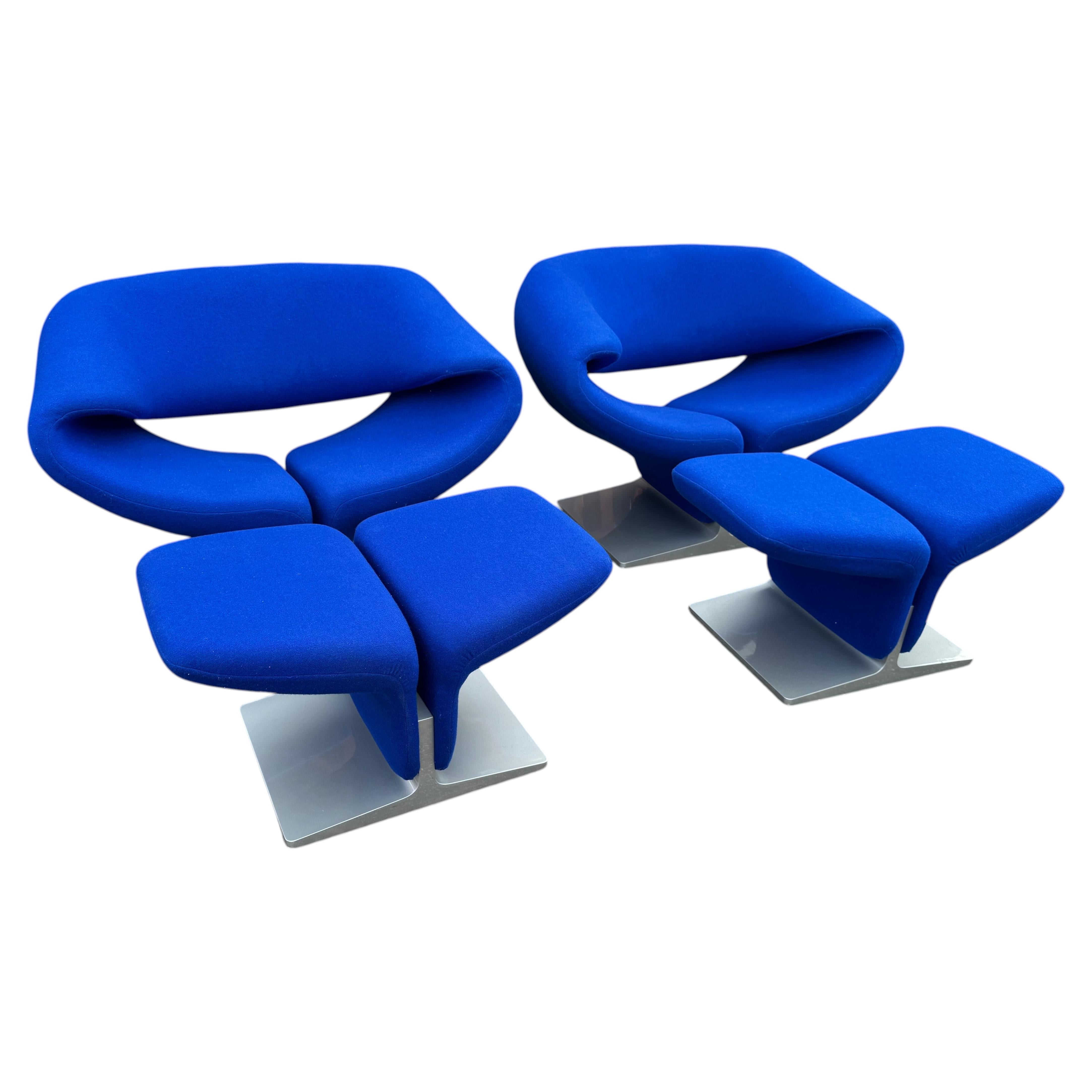 Pierre Paulin For Artifort Ribbon Chairs with Ottomans