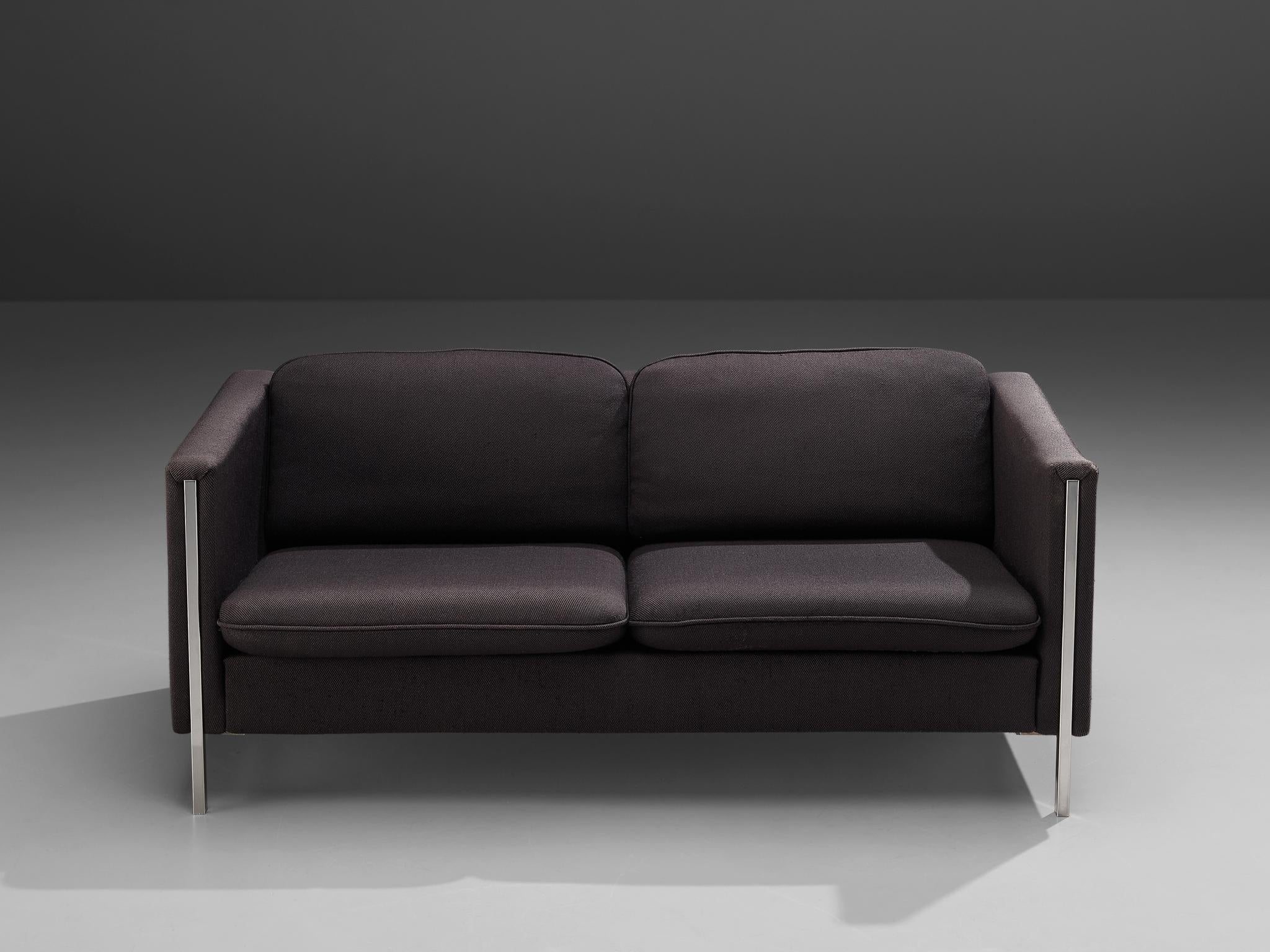 Pierre Paulin for Artifort Sofa in Black Upholstery and Steel For Sale 7