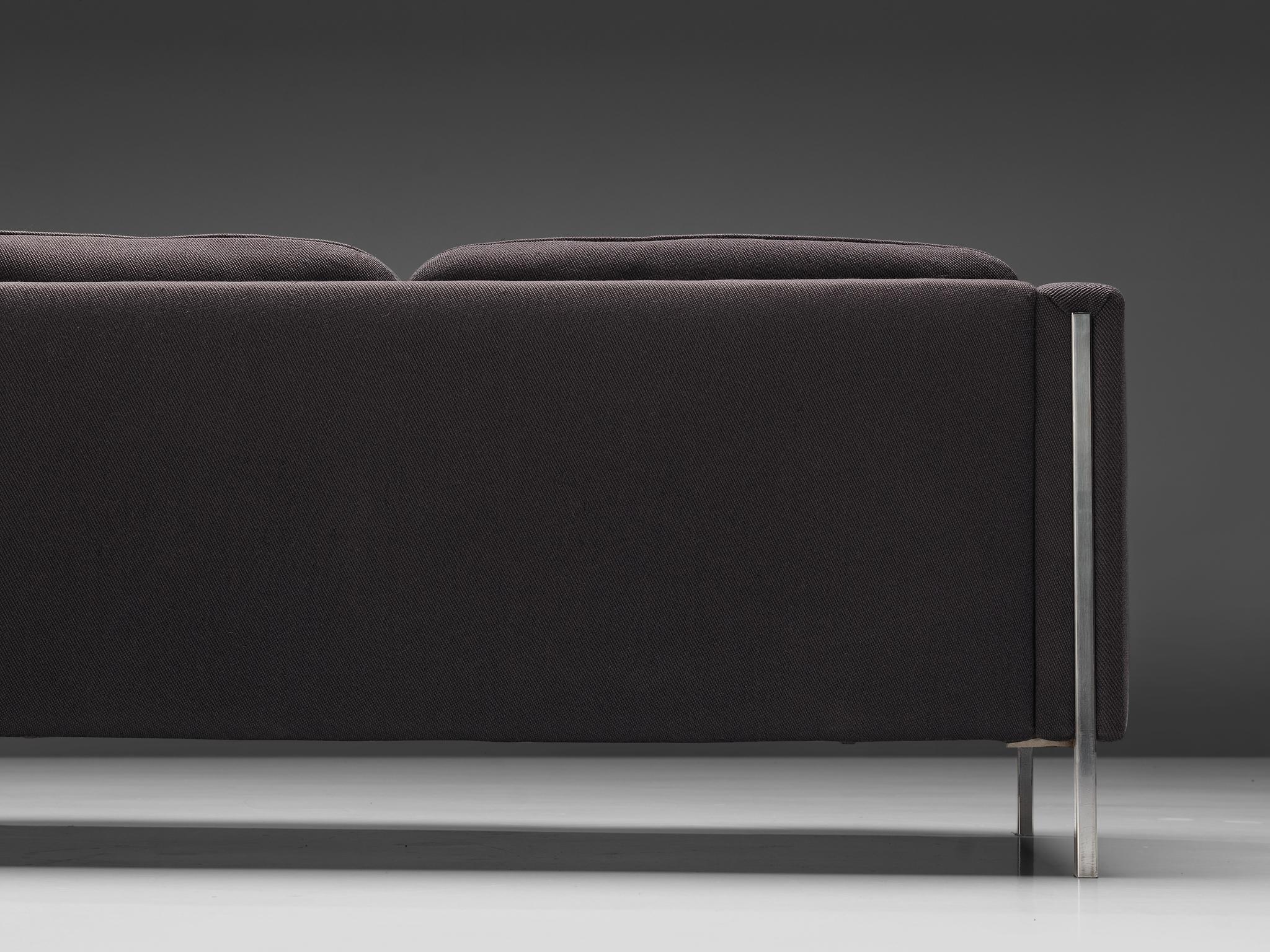Mid-Century Modern Pierre Paulin for Artifort Sofa in Black Upholstery and Steel For Sale