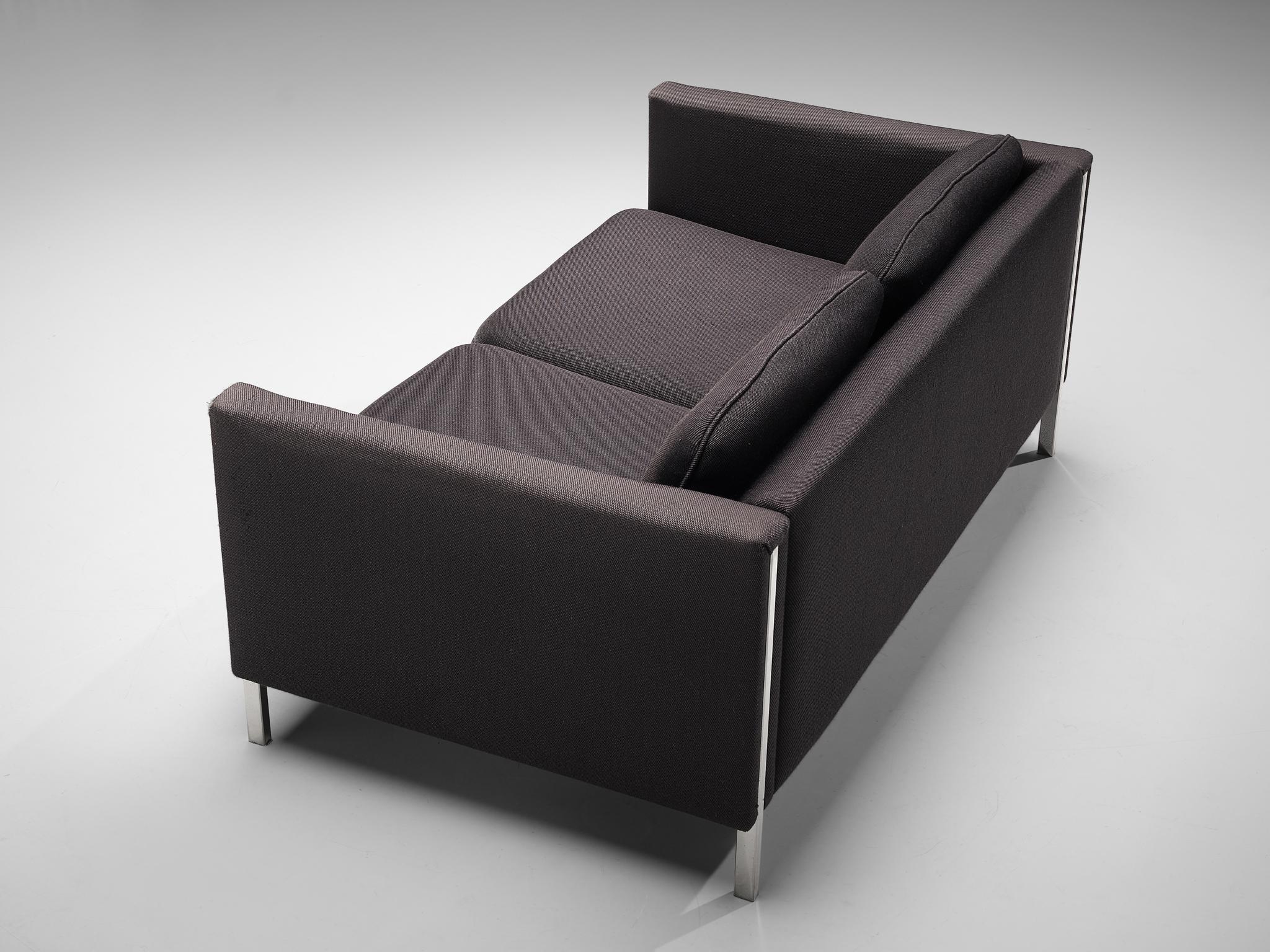 Pierre Paulin for Artifort Sofa in Black Upholstery and Steel For Sale 1