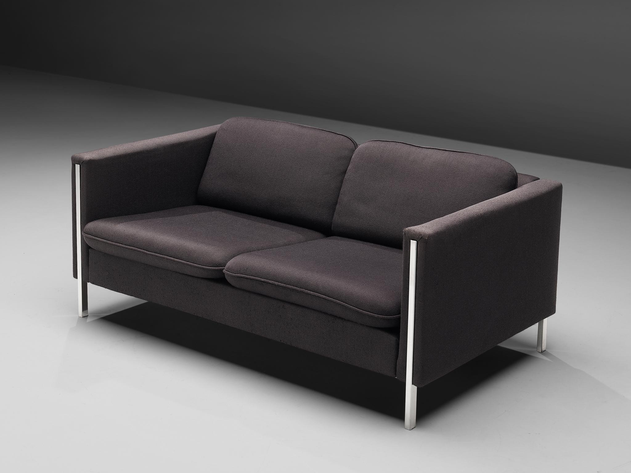 Pierre Paulin for Artifort Sofa in Black Upholstery and Steel For Sale 2