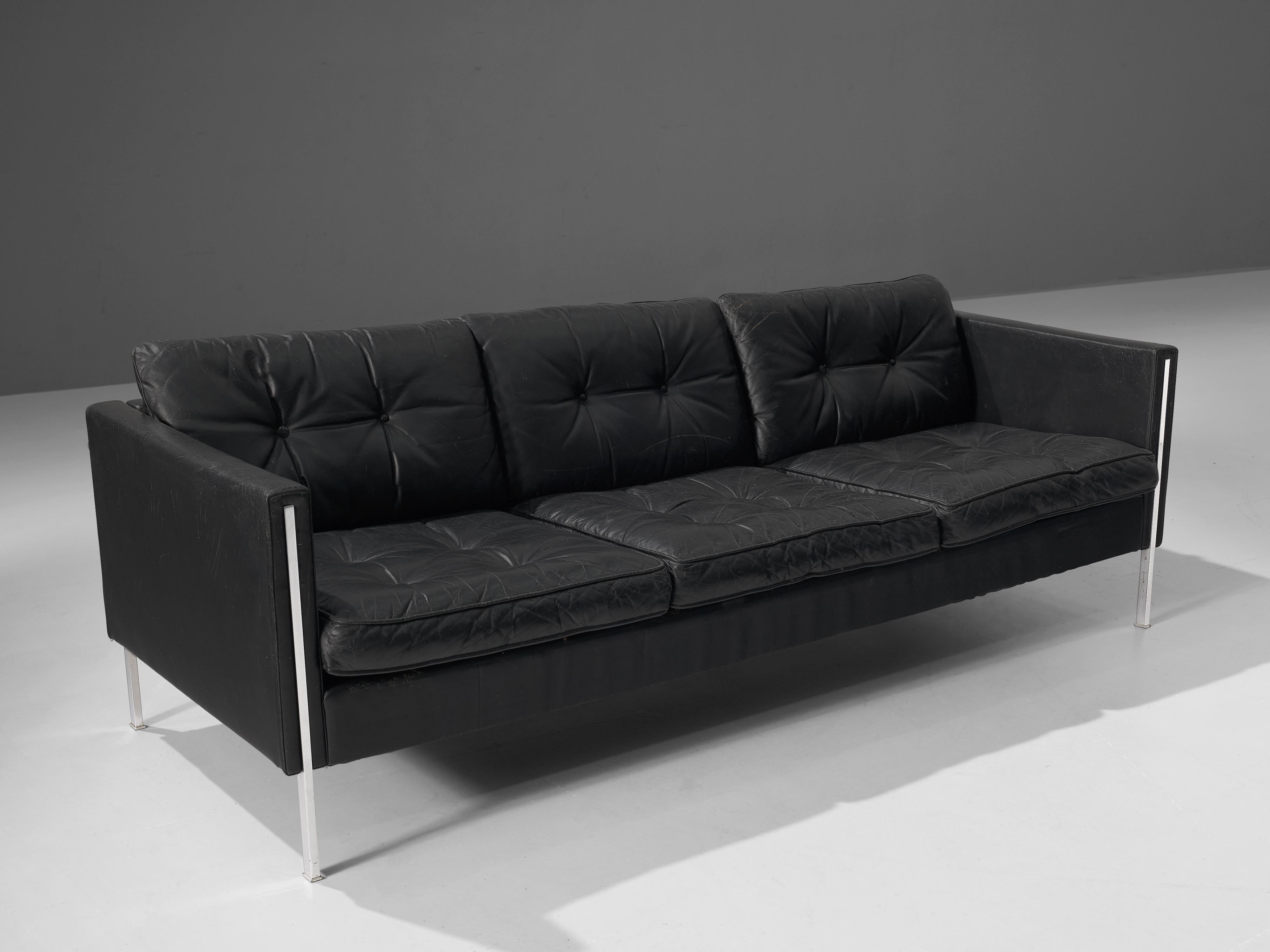 Mid-Century Modern Pierre Paulin for Artifort Sofa in Black Leather