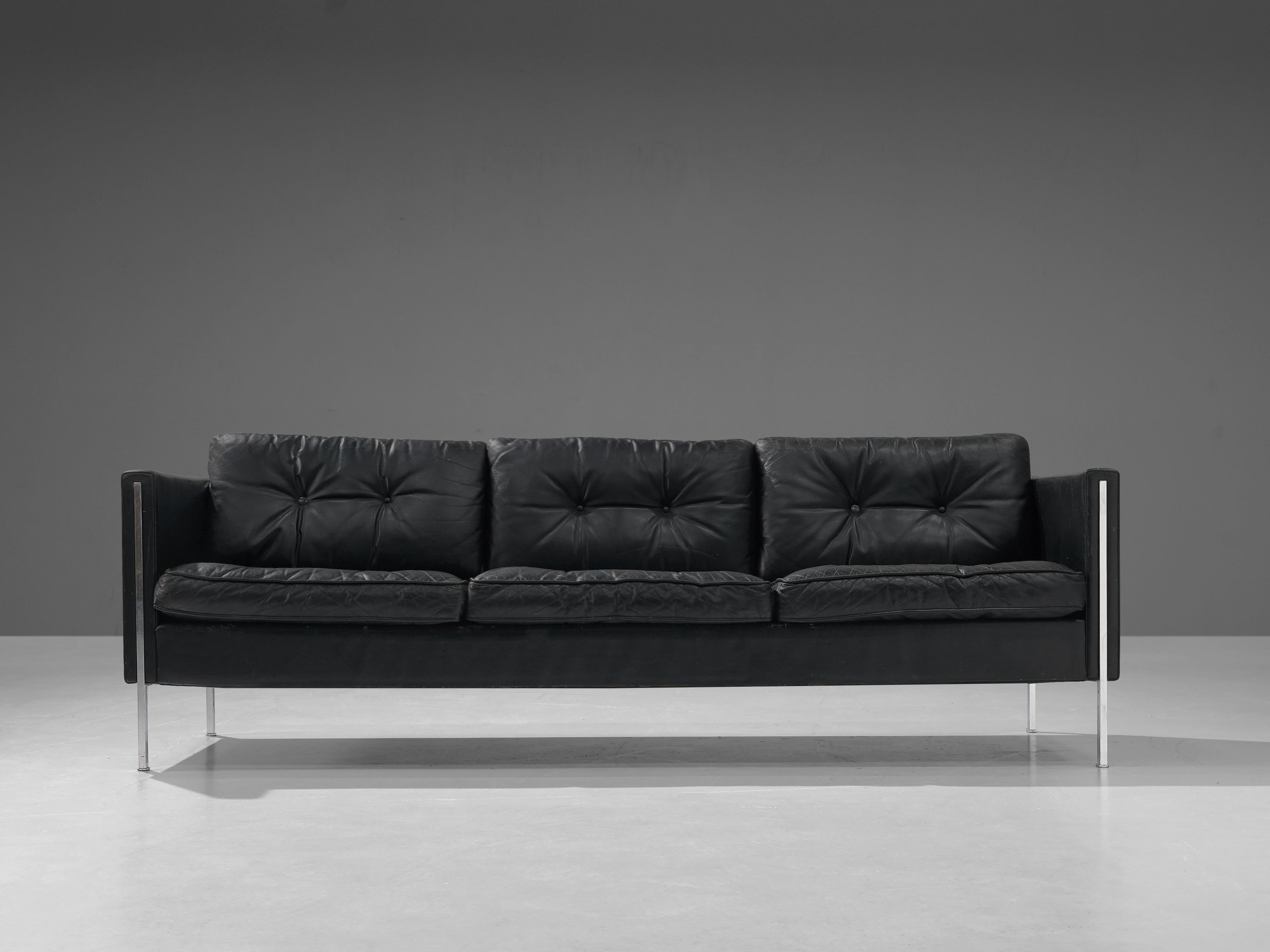 Mid-20th Century Pierre Paulin for Artifort Sofa in Black Leather