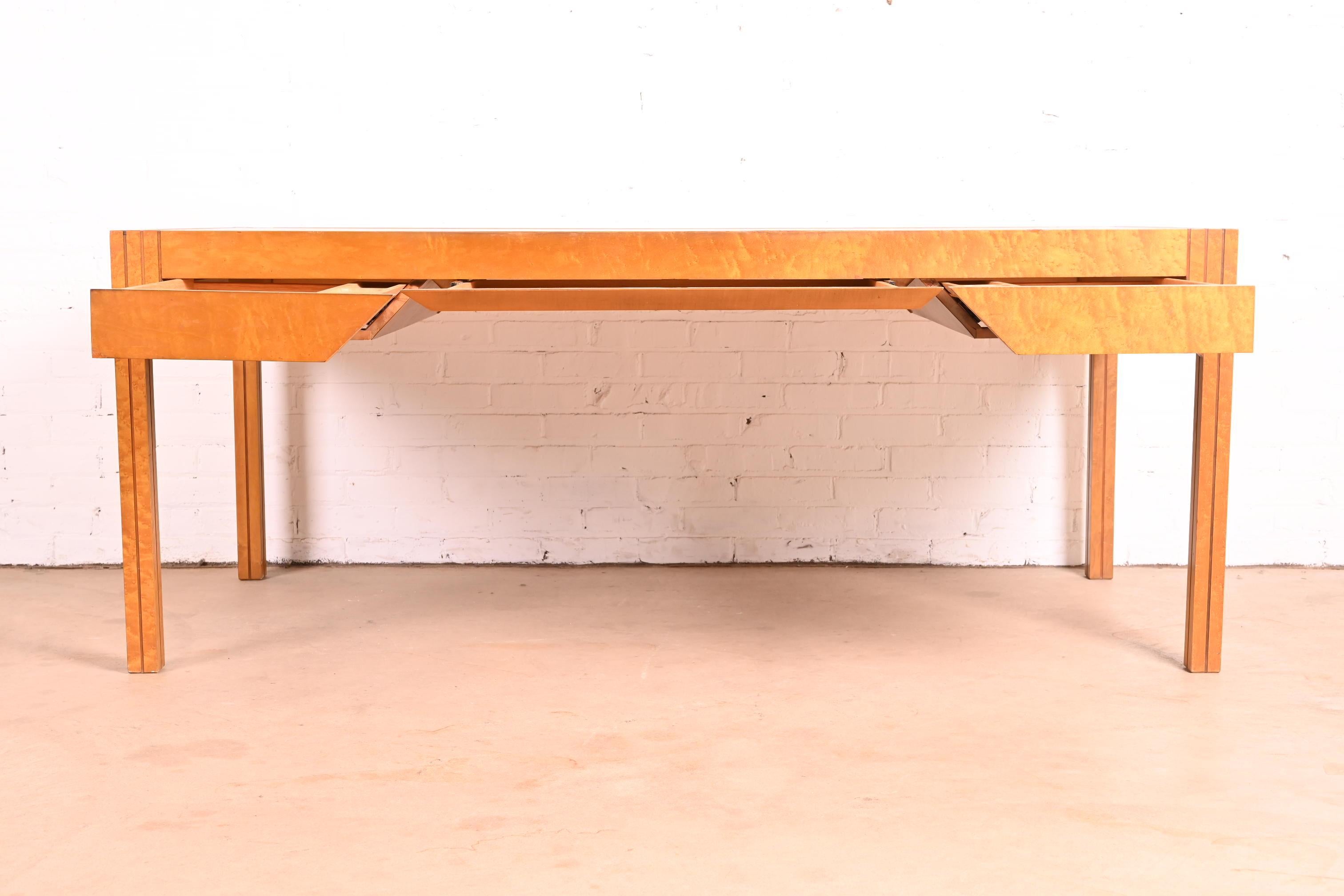 Pierre Paulin for Baker Art Deco Birdseye Maple Leather Top Executive Desk For Sale 4