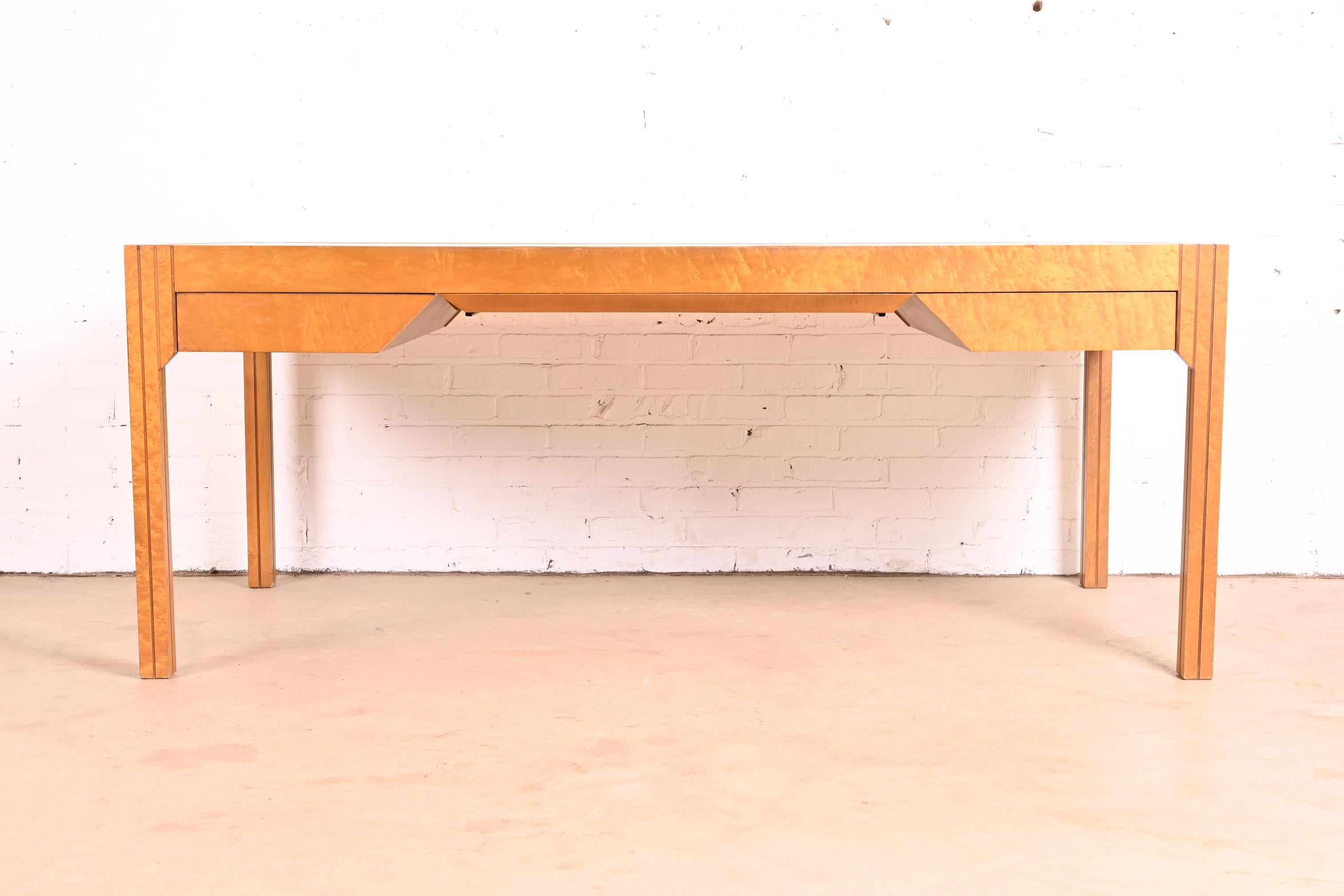 American Pierre Paulin for Baker Art Deco Birdseye Maple Leather Top Executive Desk For Sale