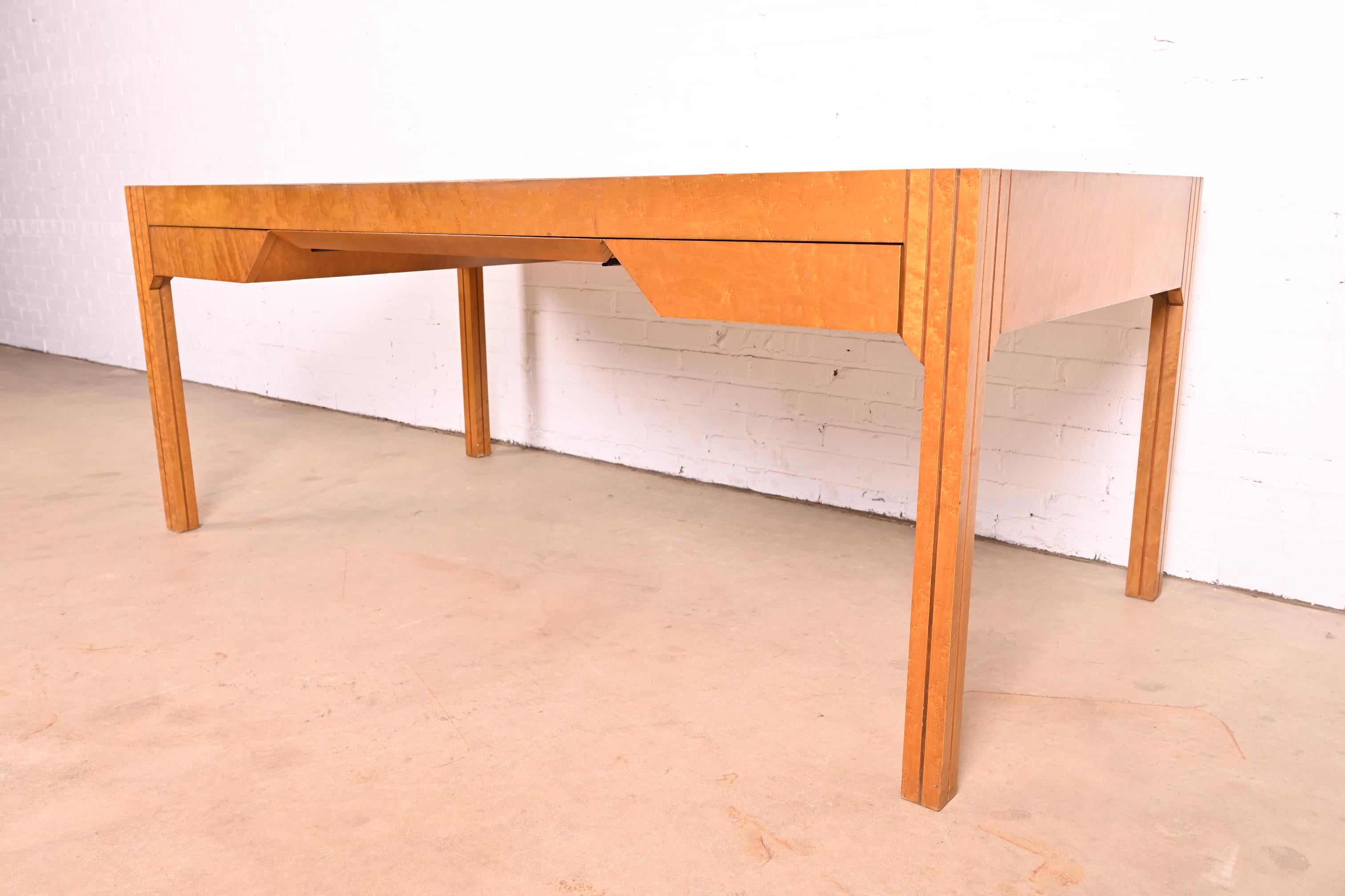 Pierre Paulin for Baker Art Deco Birdseye Maple Leather Top Executive Desk In Good Condition For Sale In South Bend, IN