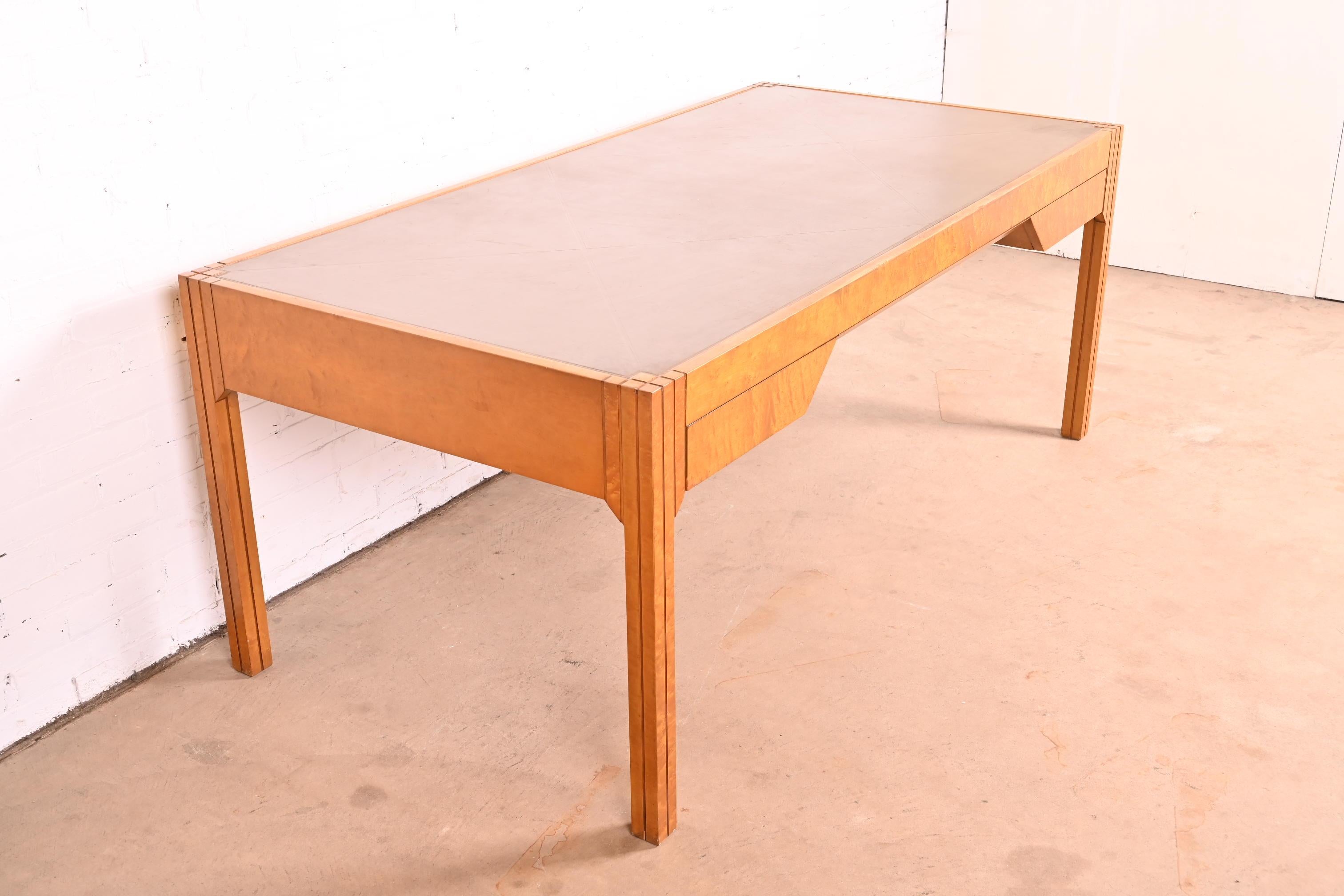 Pierre Paulin for Baker Art Deco Birdseye Maple Leather Top Executive Desk For Sale 1