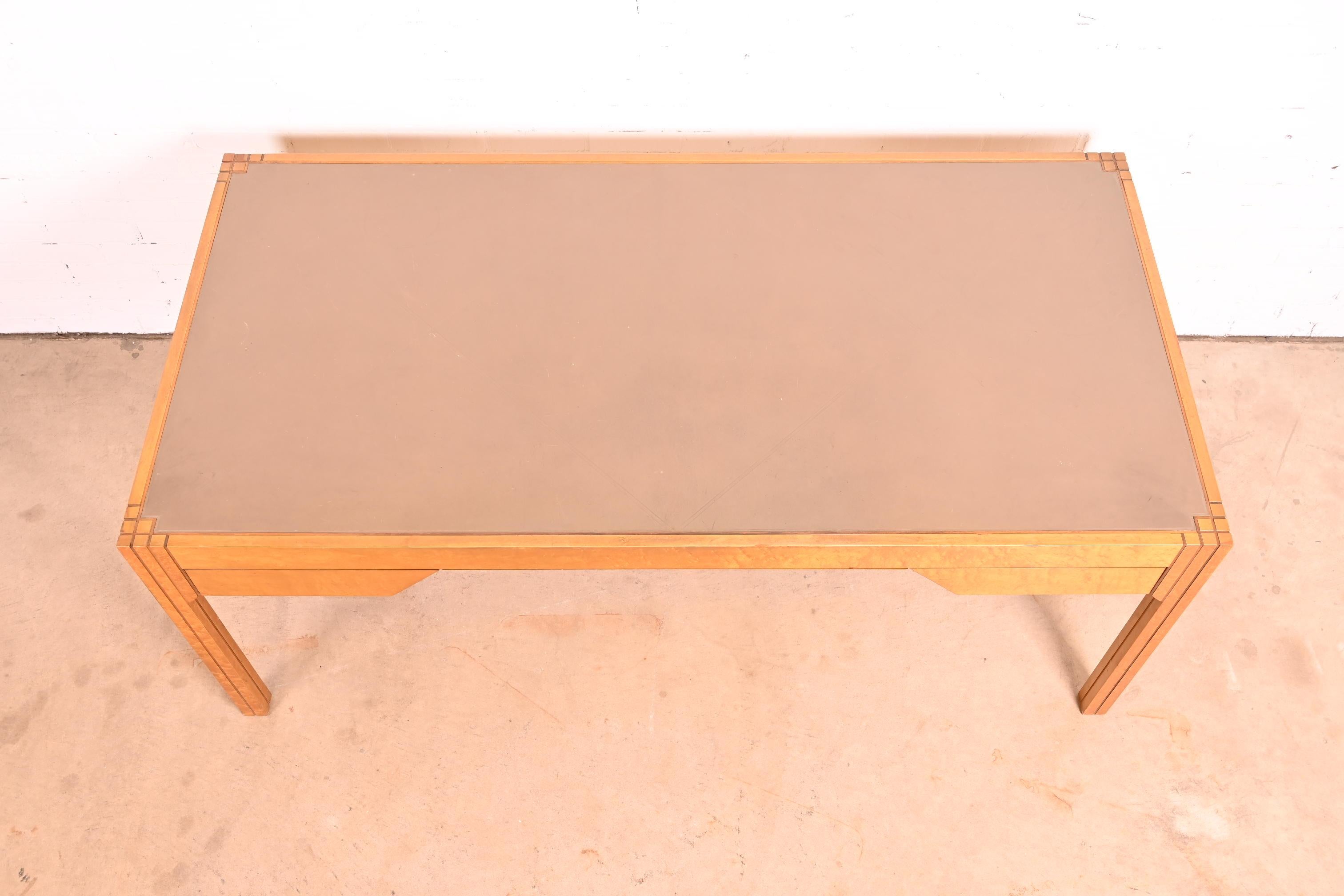 Pierre Paulin for Baker Art Deco Birdseye Maple Leather Top Executive Desk For Sale 3