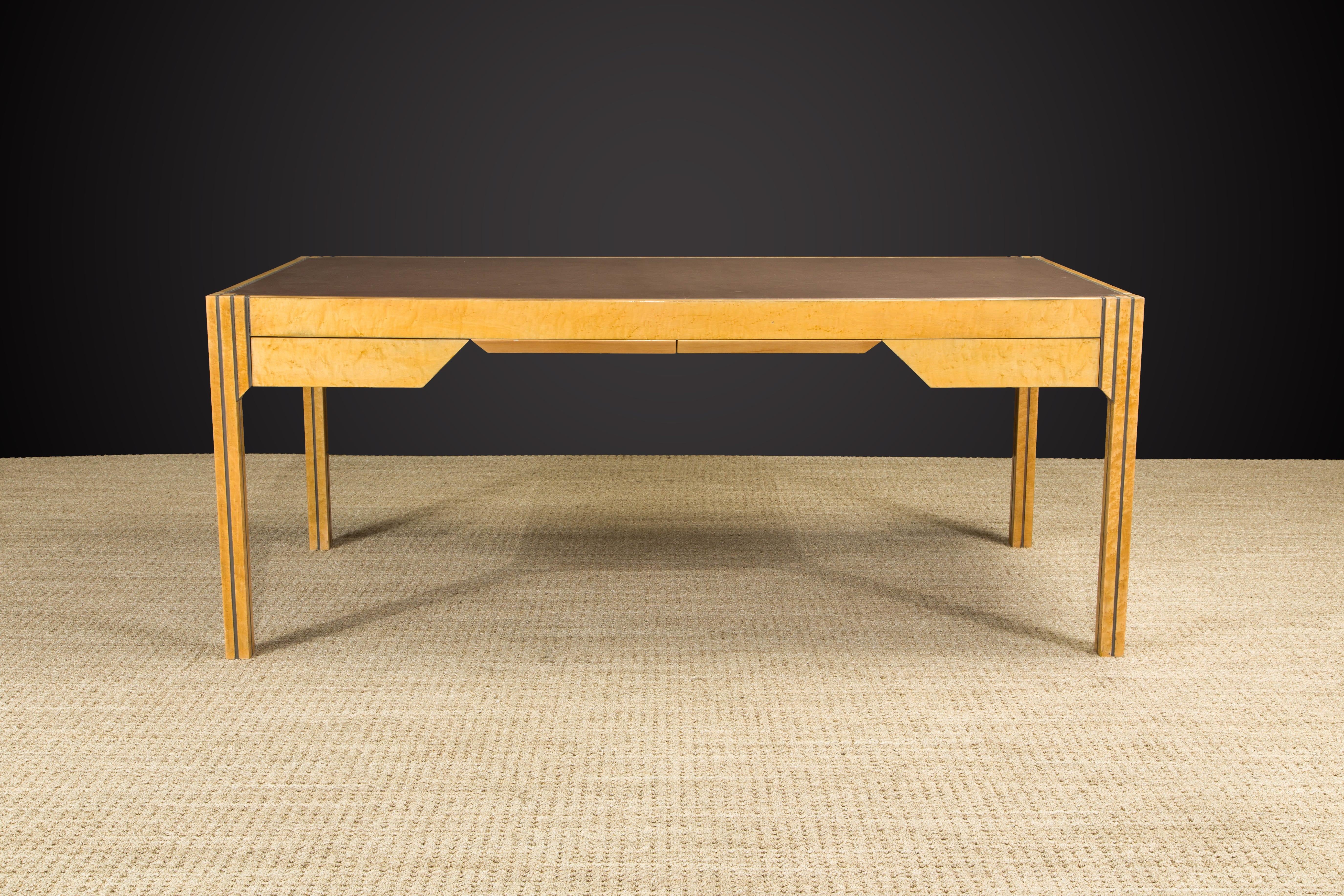 Modern Pierre Paulin for Baker Bird's-Eye Maple and Leather Top Geometric Desk, 1984 